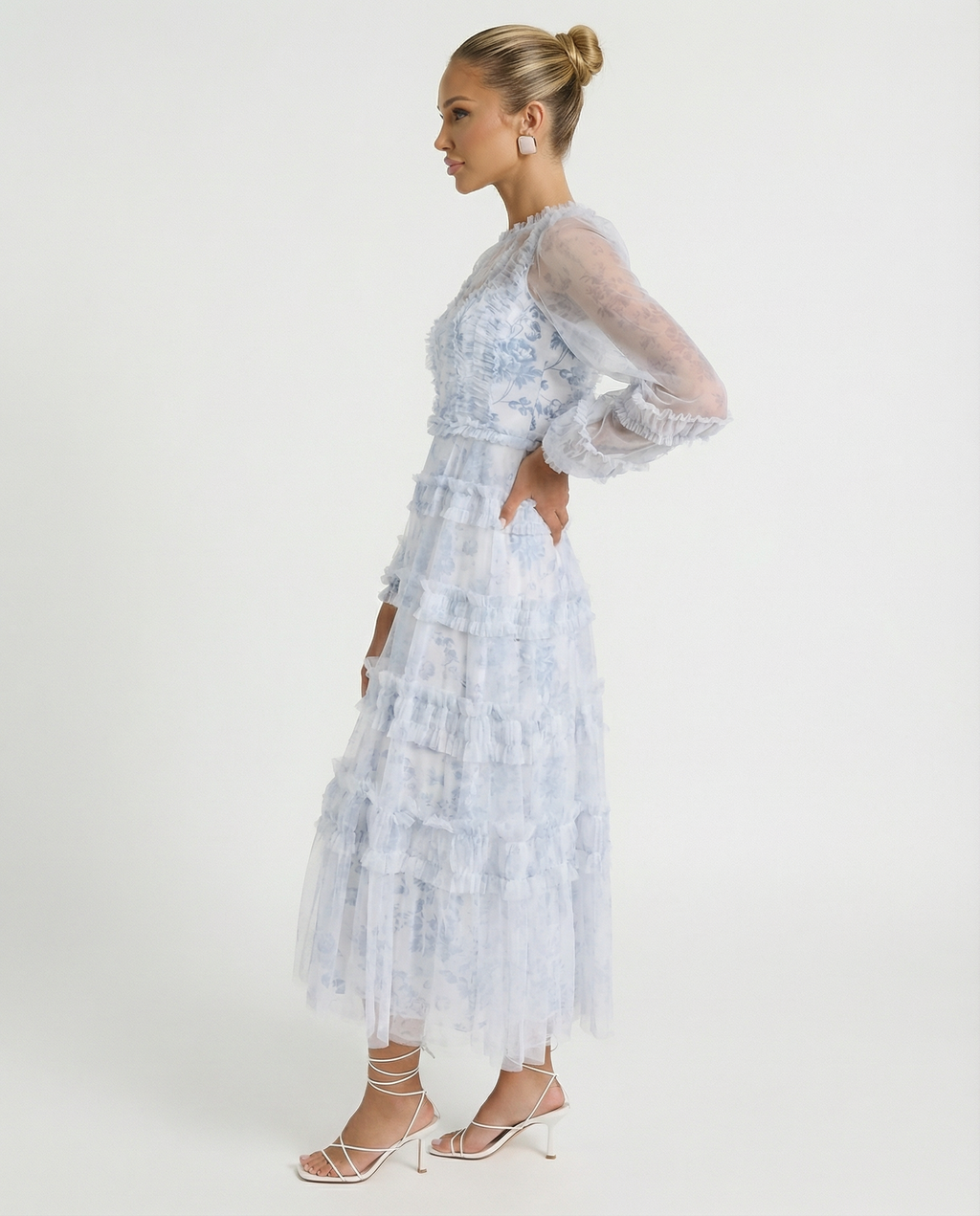 Women's Mesh Long Sleeve Tiered Layered Evening