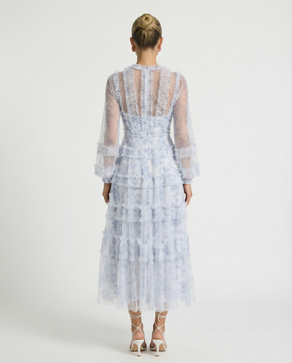 Women's Mesh Long Sleeve Tiered Layered Evening