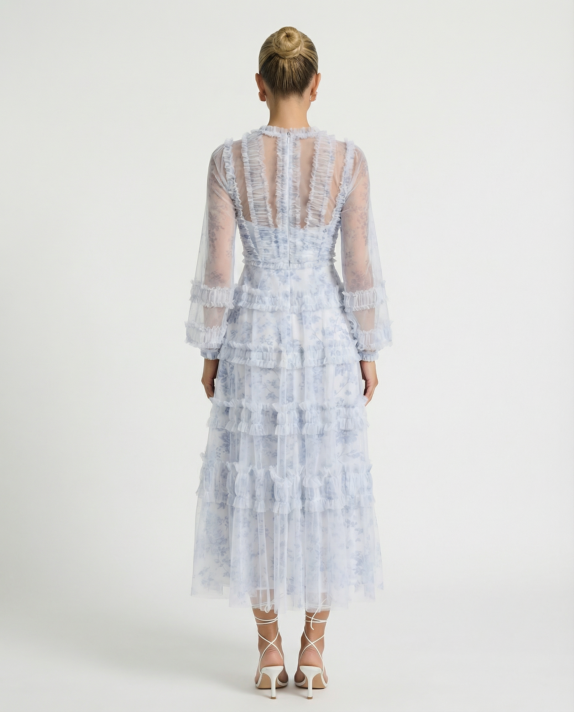 Women's Mesh Long Sleeve Tiered Layered Evening
