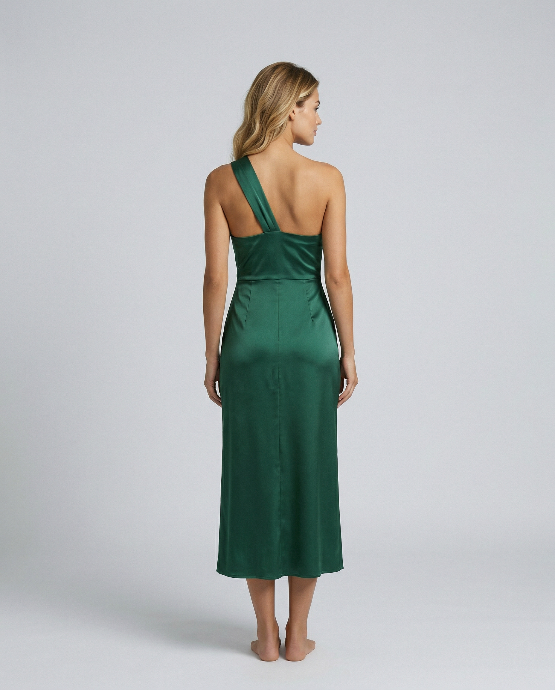 Elegant Satin Dress With One Shoulder Neckline Evening