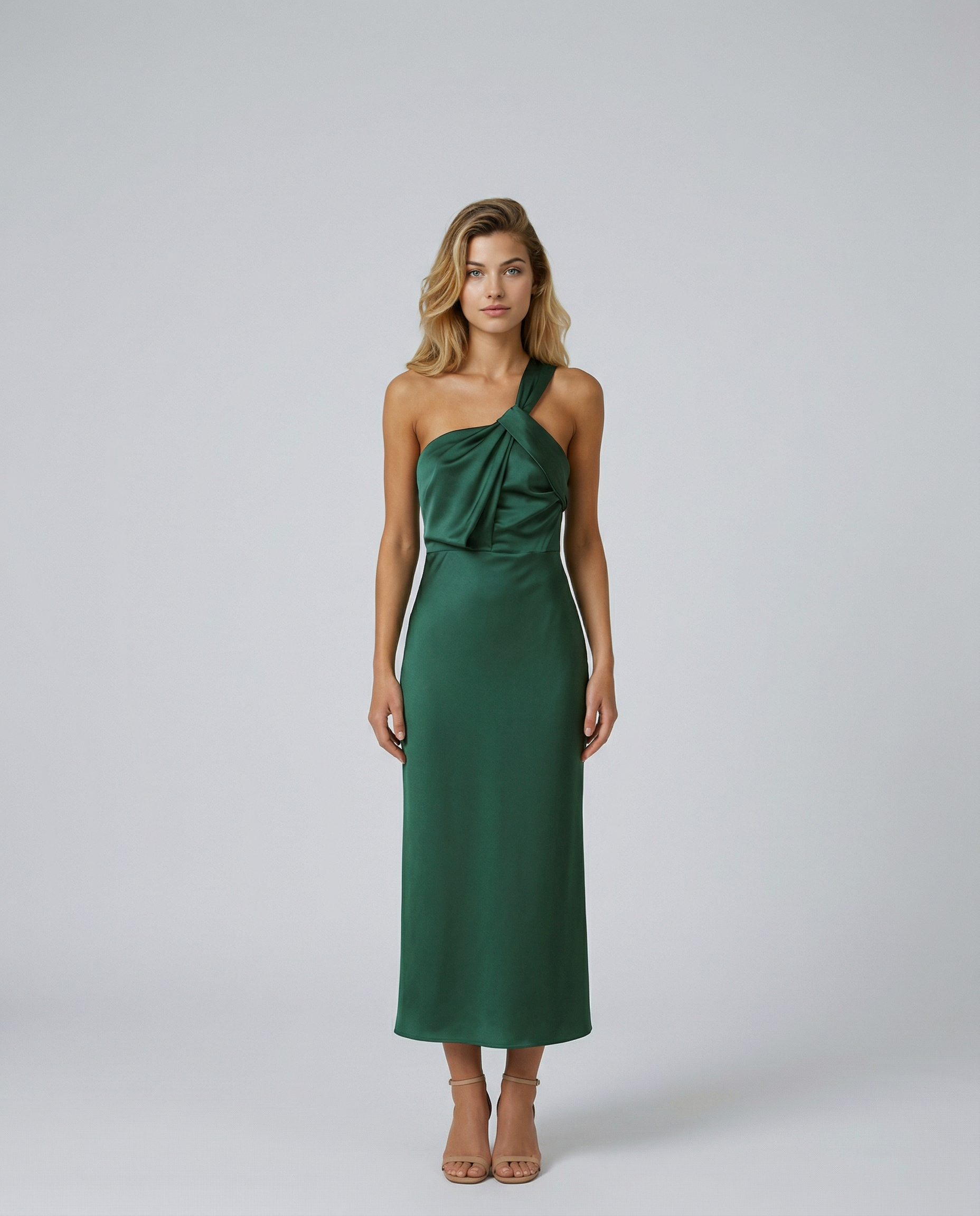 Elegant Satin Dress With One Shoulder Neckline Evening