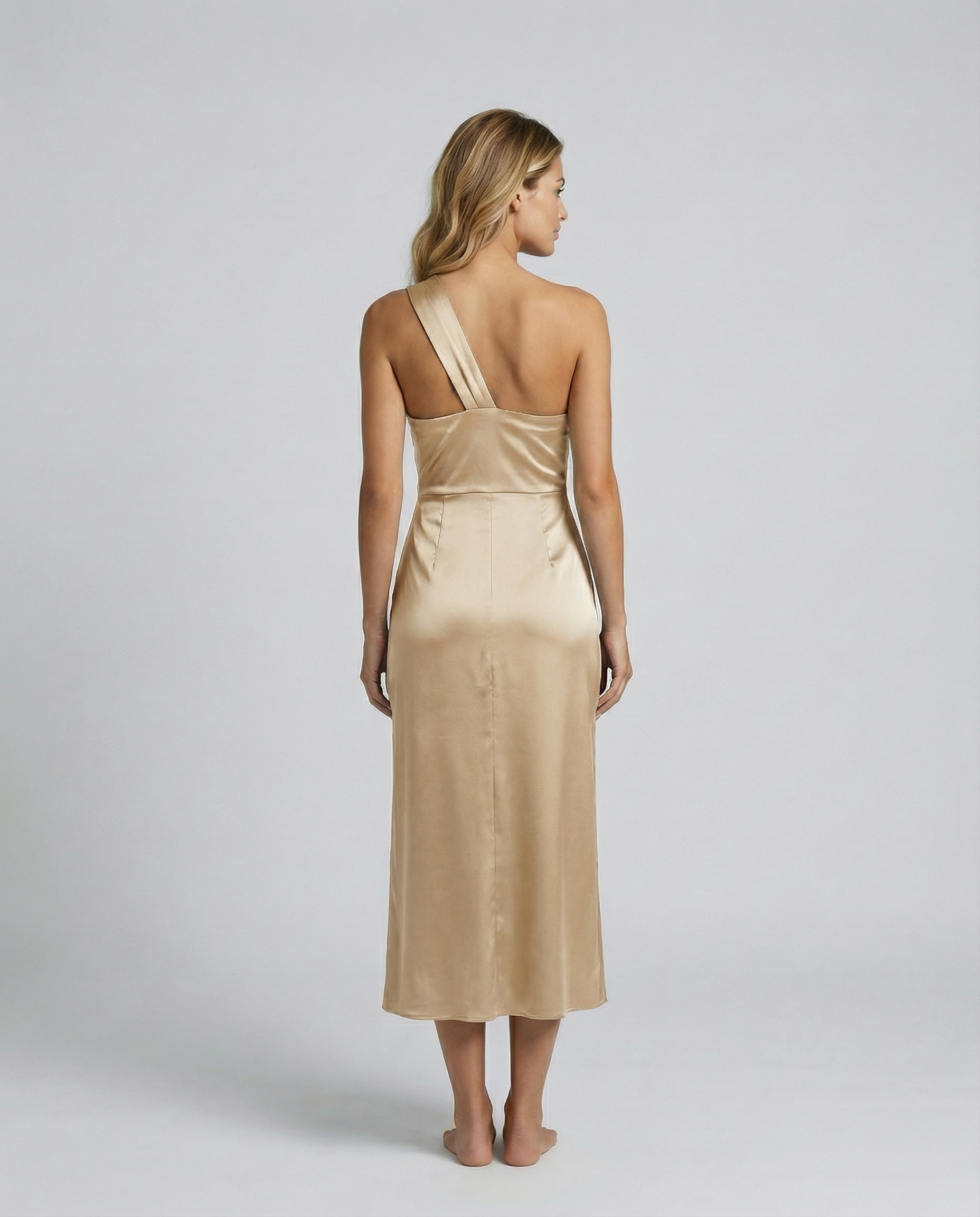 Elegant Satin Dress With One Shoulder Neckline Evening