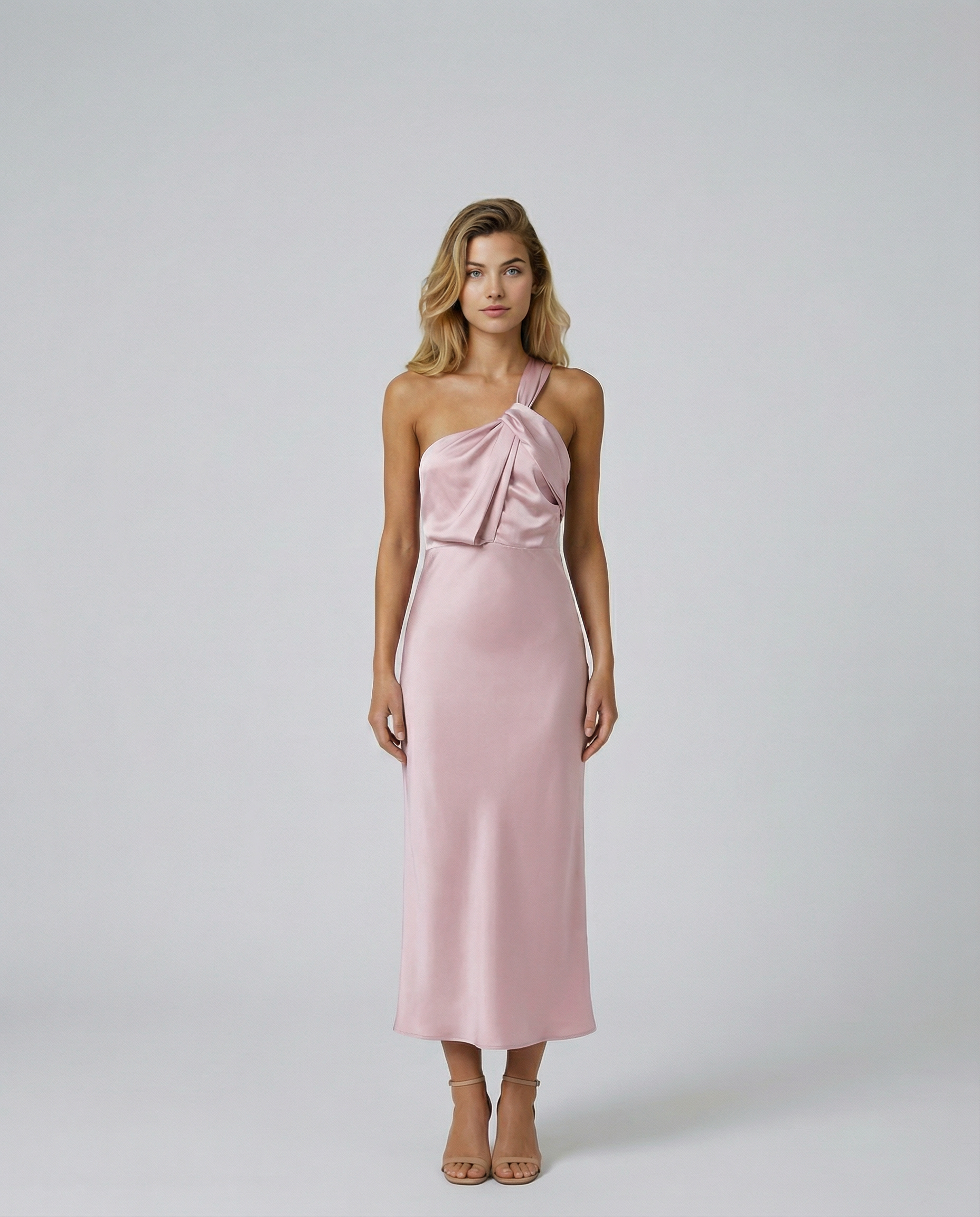 Elegant Satin Dress With One Shoulder Neckline Evening