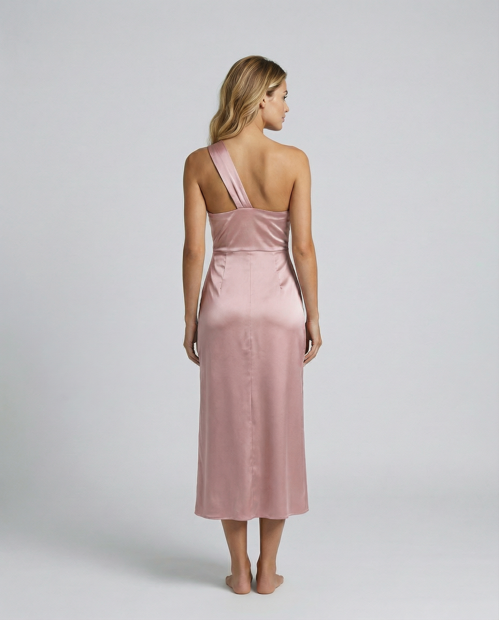 Elegant Satin Dress With One Shoulder Neckline Evening
