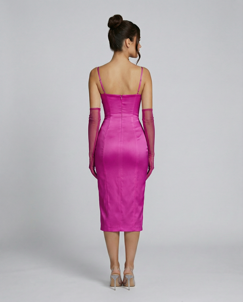 Silky Satin Dress With Square Neck Side Slit Evening
