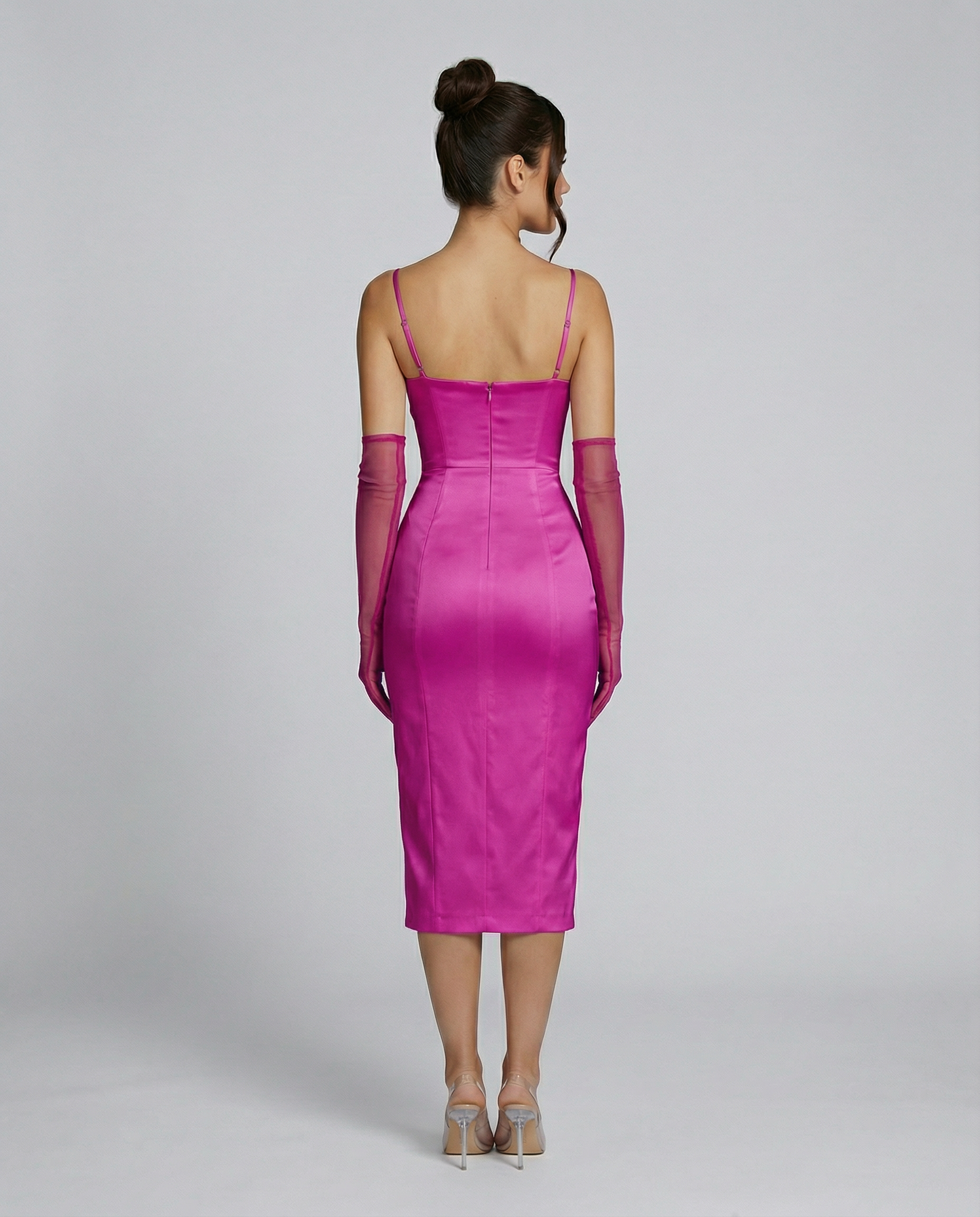 Silky Satin Dress With Square Neck Side Slit Evening