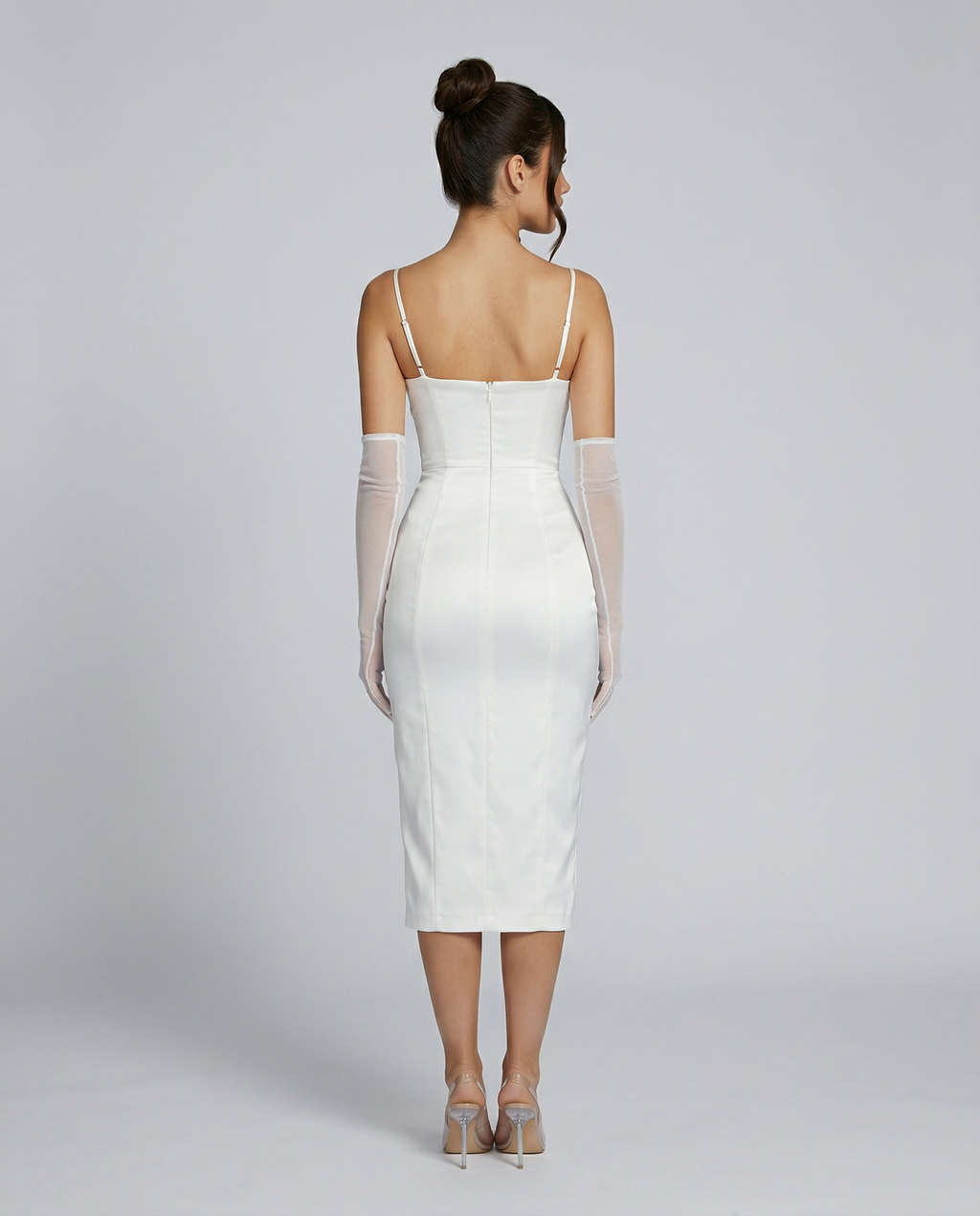 Silky Satin Dress With Square Neck Side Slit Evening