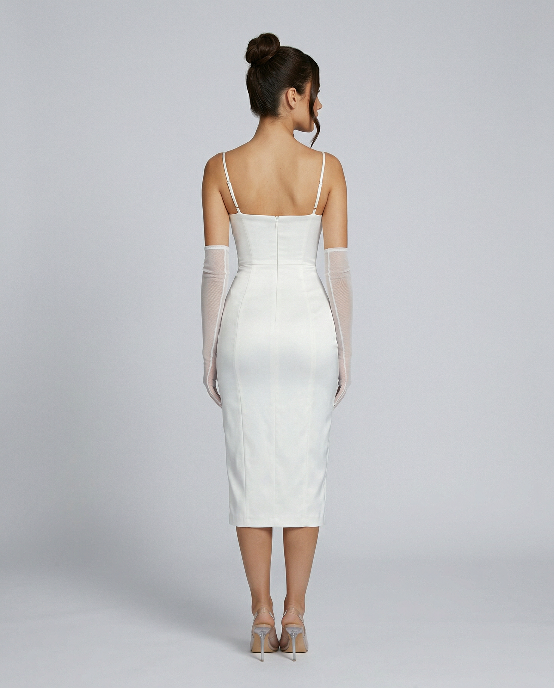 Silky Satin Dress With Square Neck Side Slit Evening