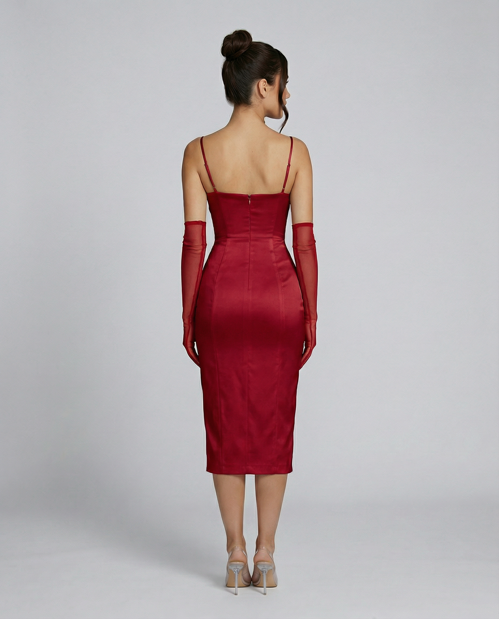 Silky Satin Dress With Square Neck Side Slit Evening