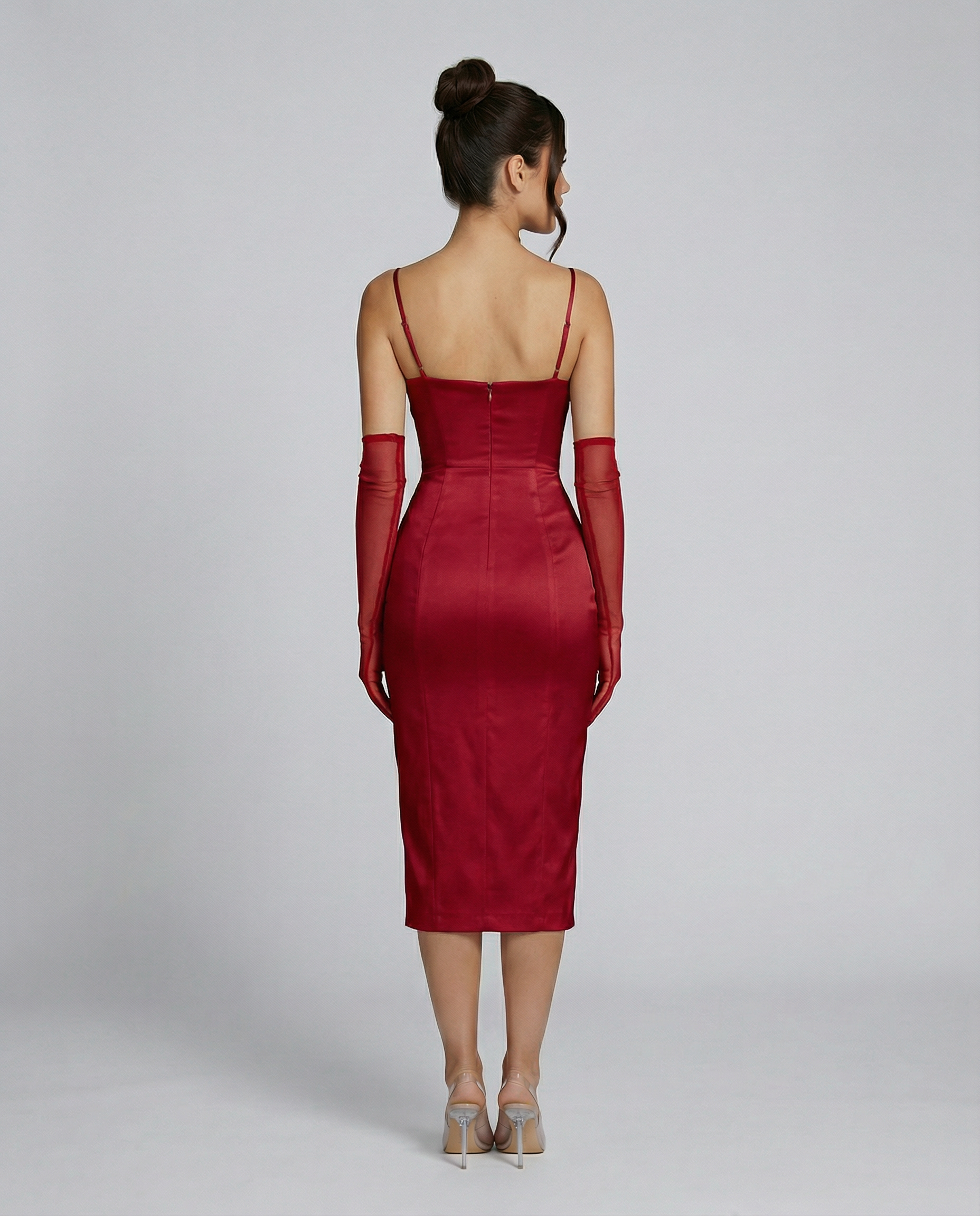 Silky Satin Dress With Square Neck Side Slit Evening