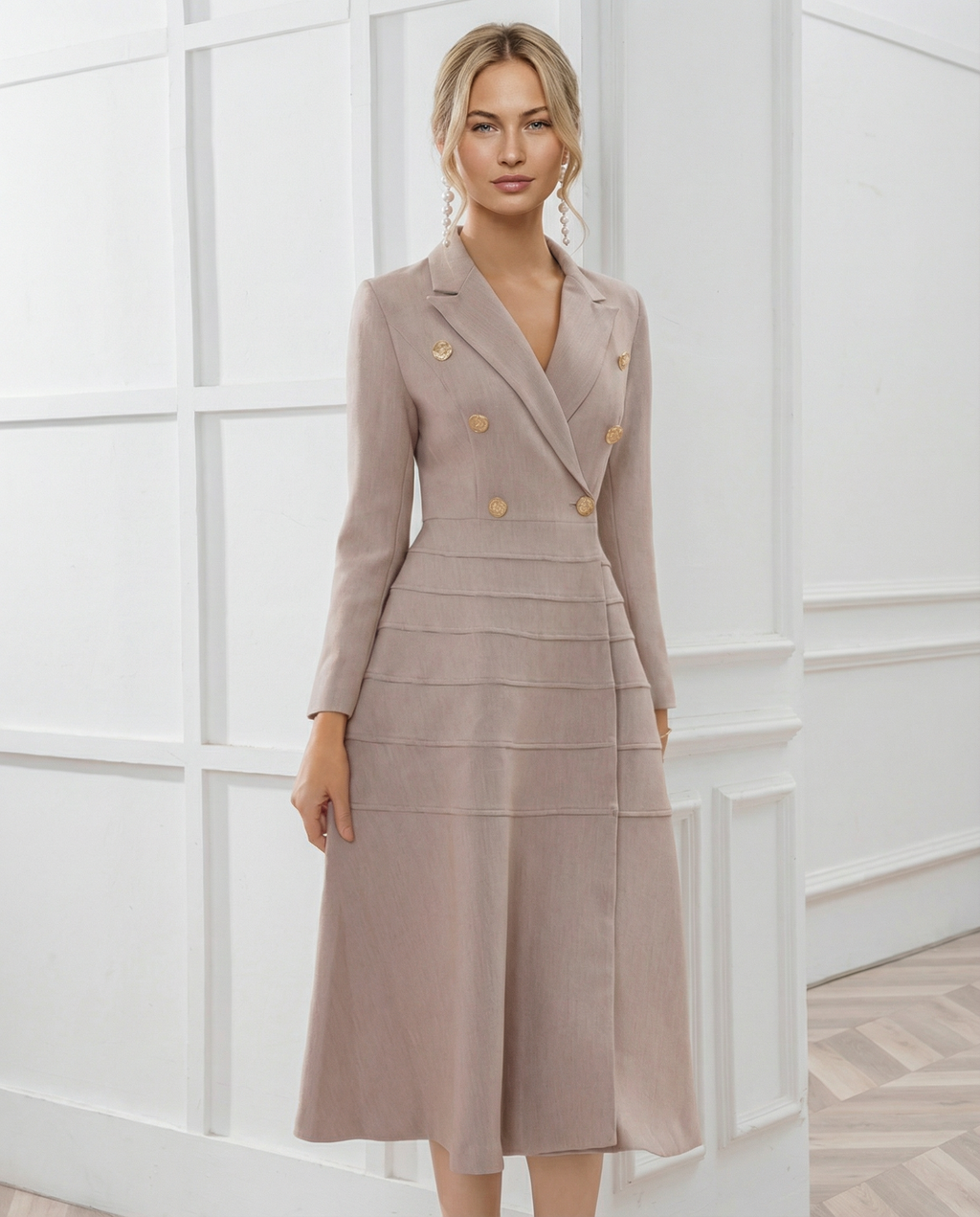 Check Long Sleeve Blazer Double-Breasted Evening