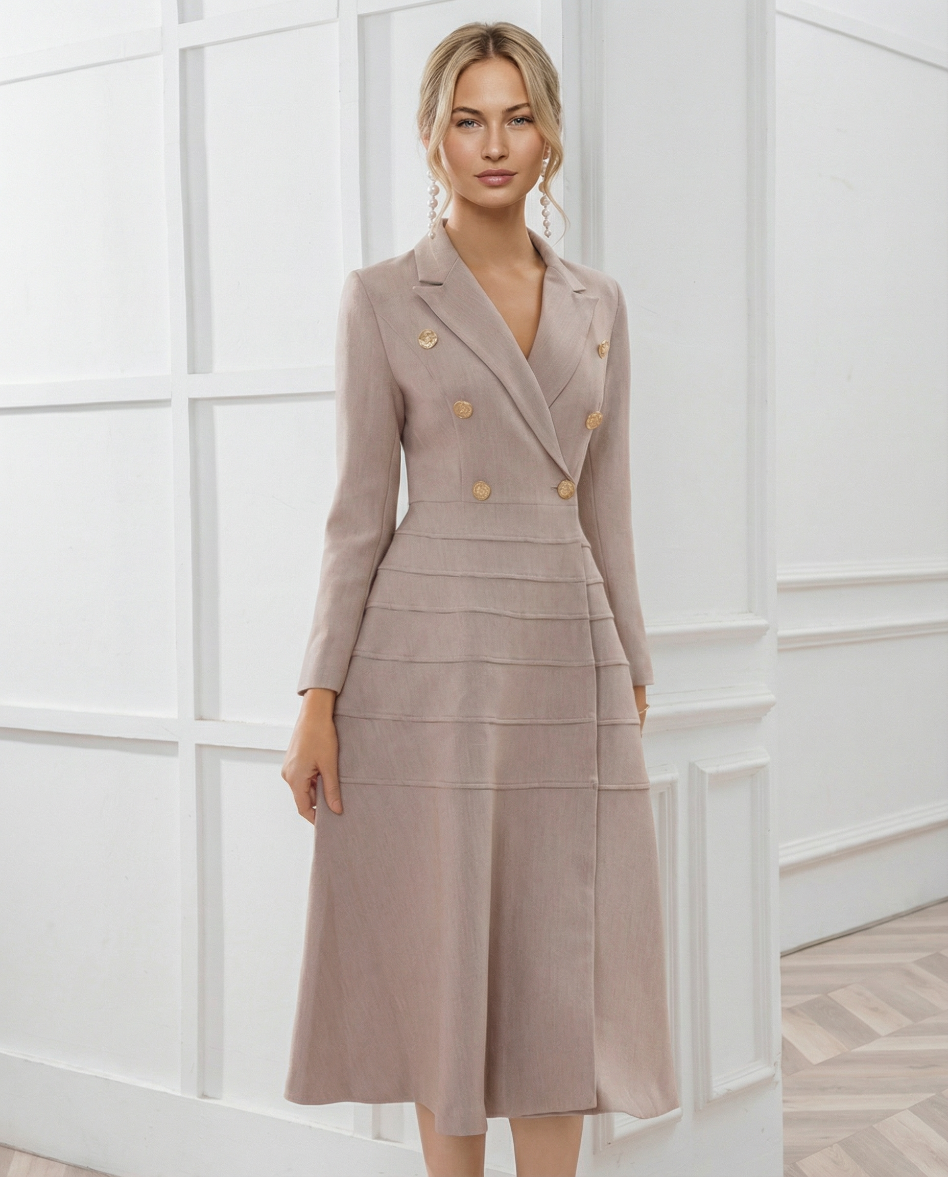 Check Long Sleeve Blazer Double-Breasted Evening