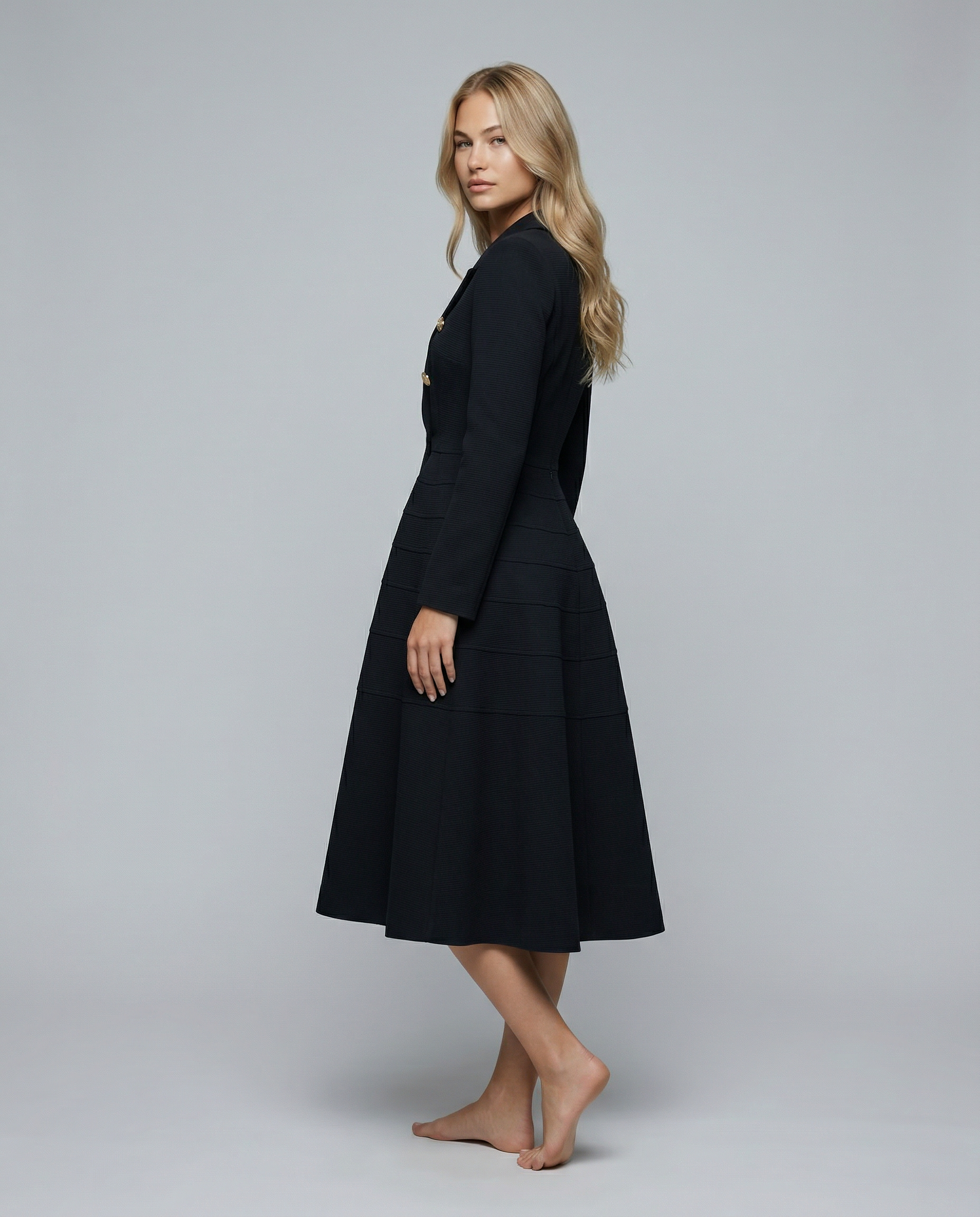 Check Long Sleeve Blazer Double-Breasted Evening