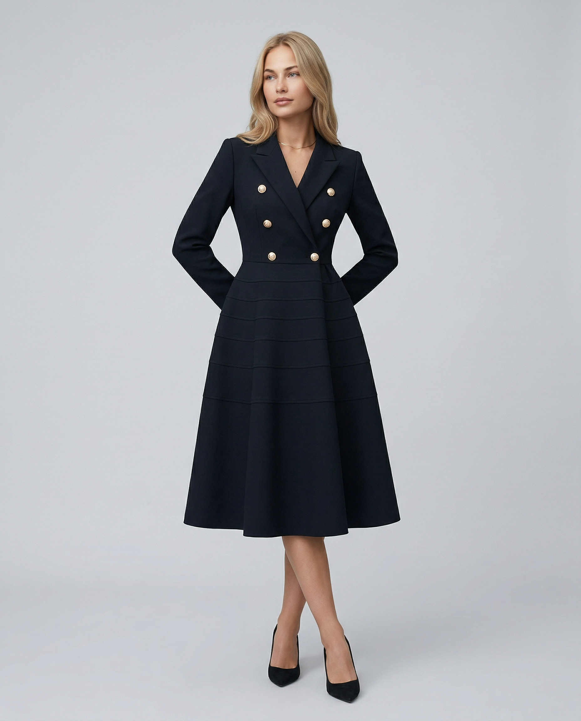 Check Long Sleeve Blazer Double-Breasted Evening