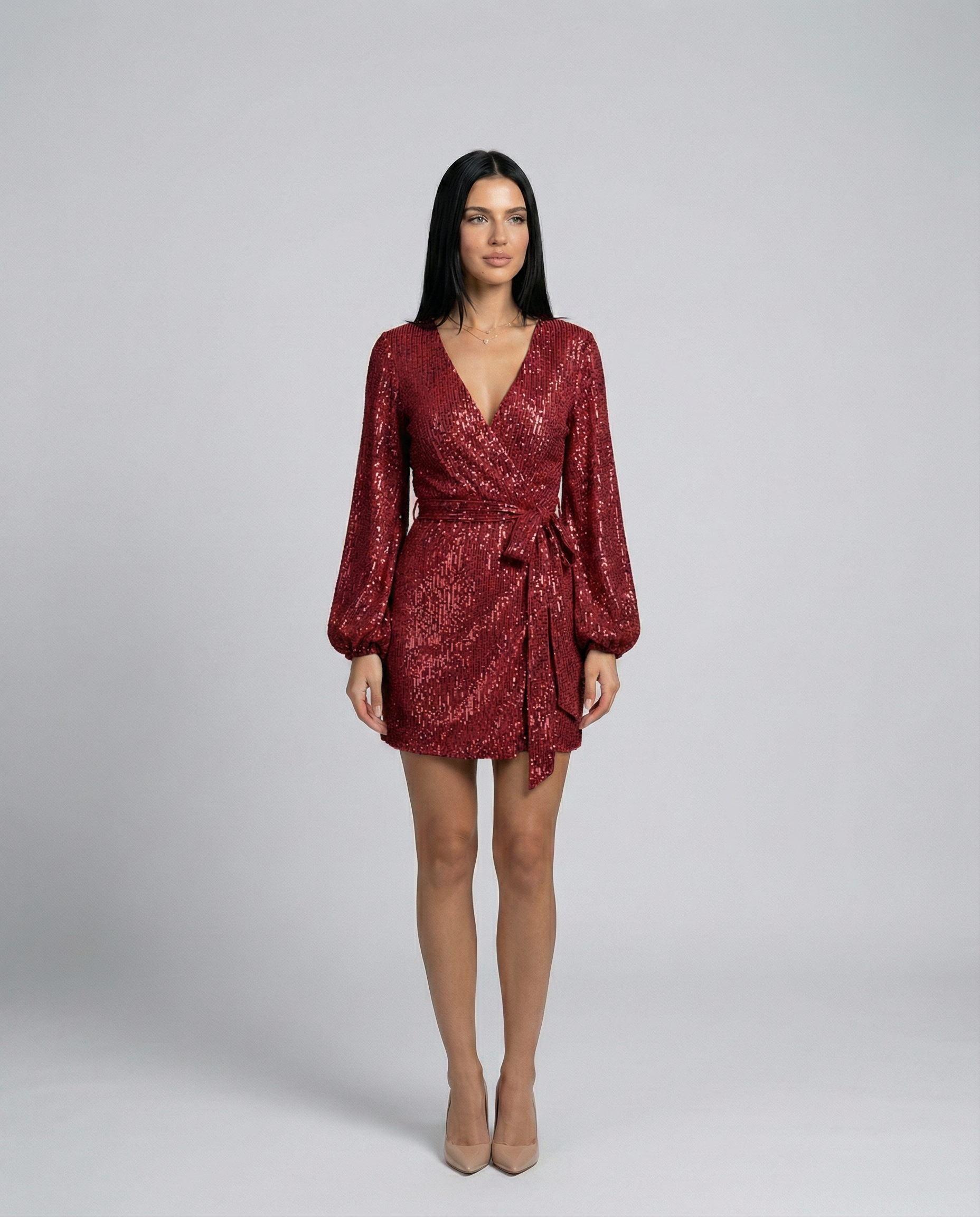 Sequin Finish Wrap With V-Neck Evening Special Occasion