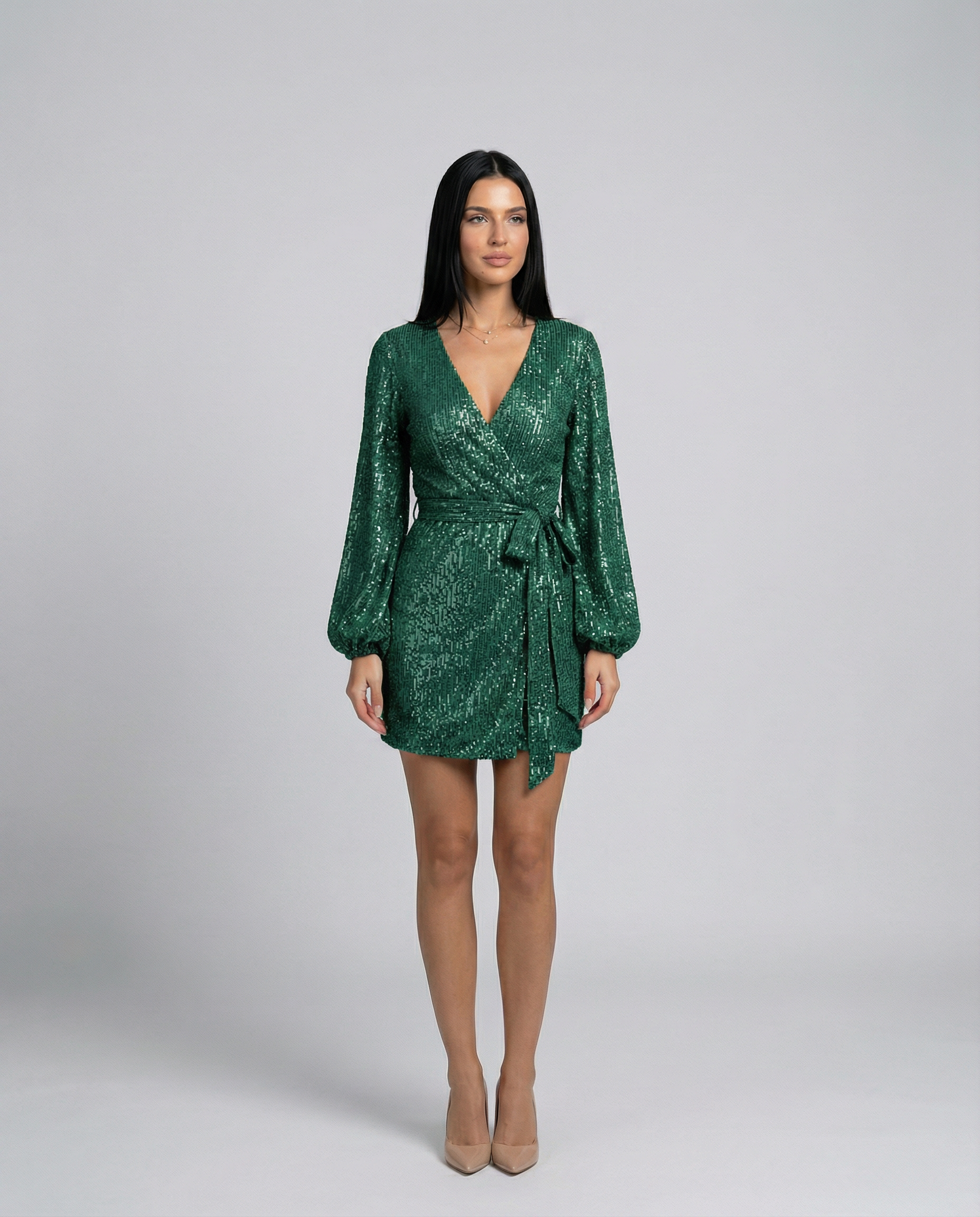 Sequin Finish Wrap With V-Neck Evening Special Occasion
