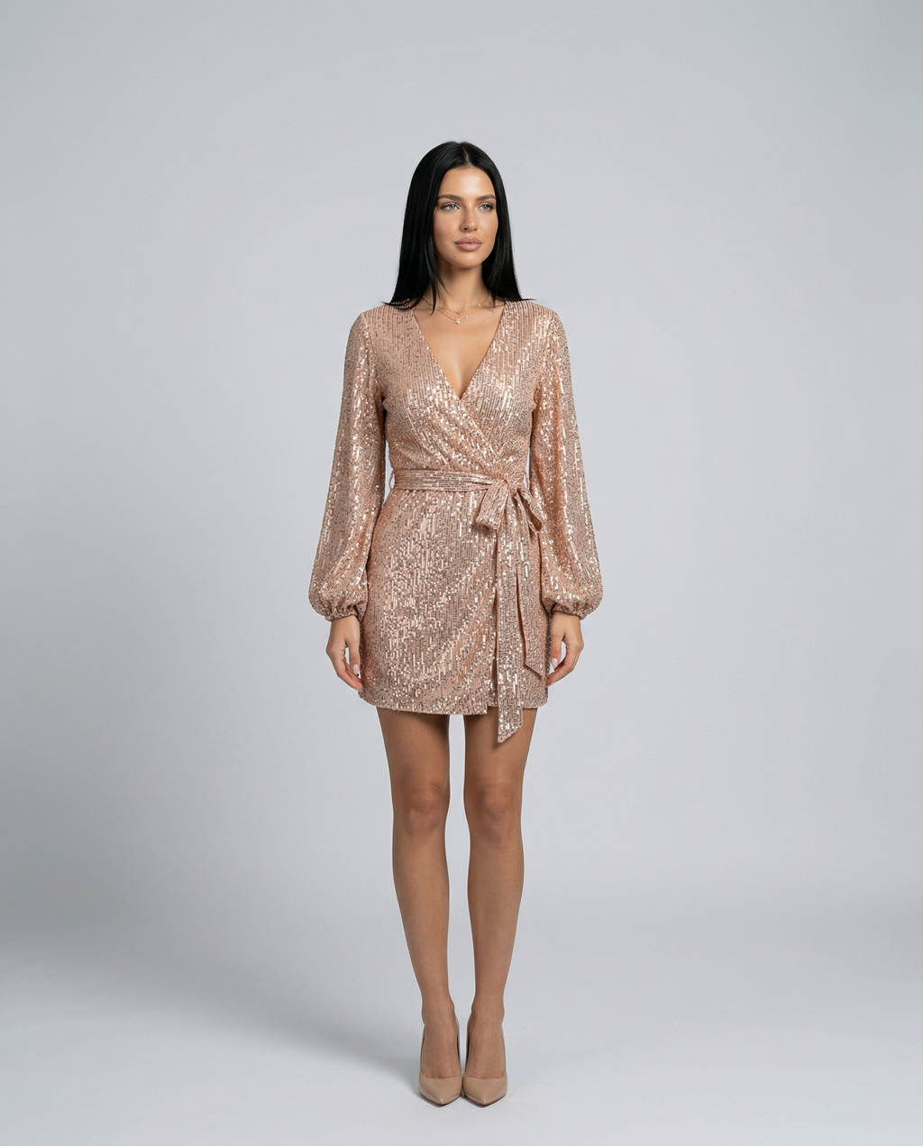 Sequin Finish Wrap With V-Neck Evening Special Occasion