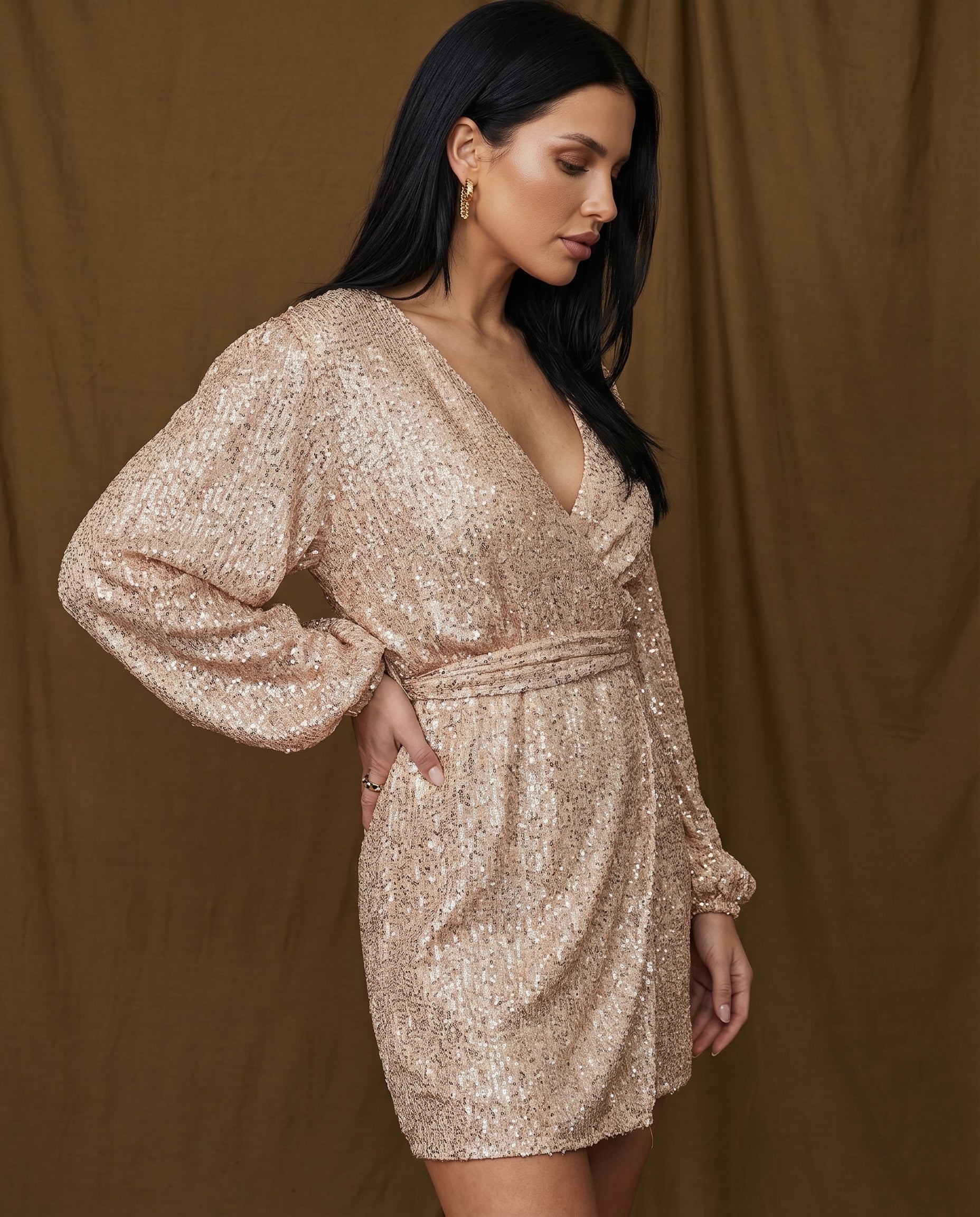 Sequin Finish Wrap With V-Neck Evening Special Occasion