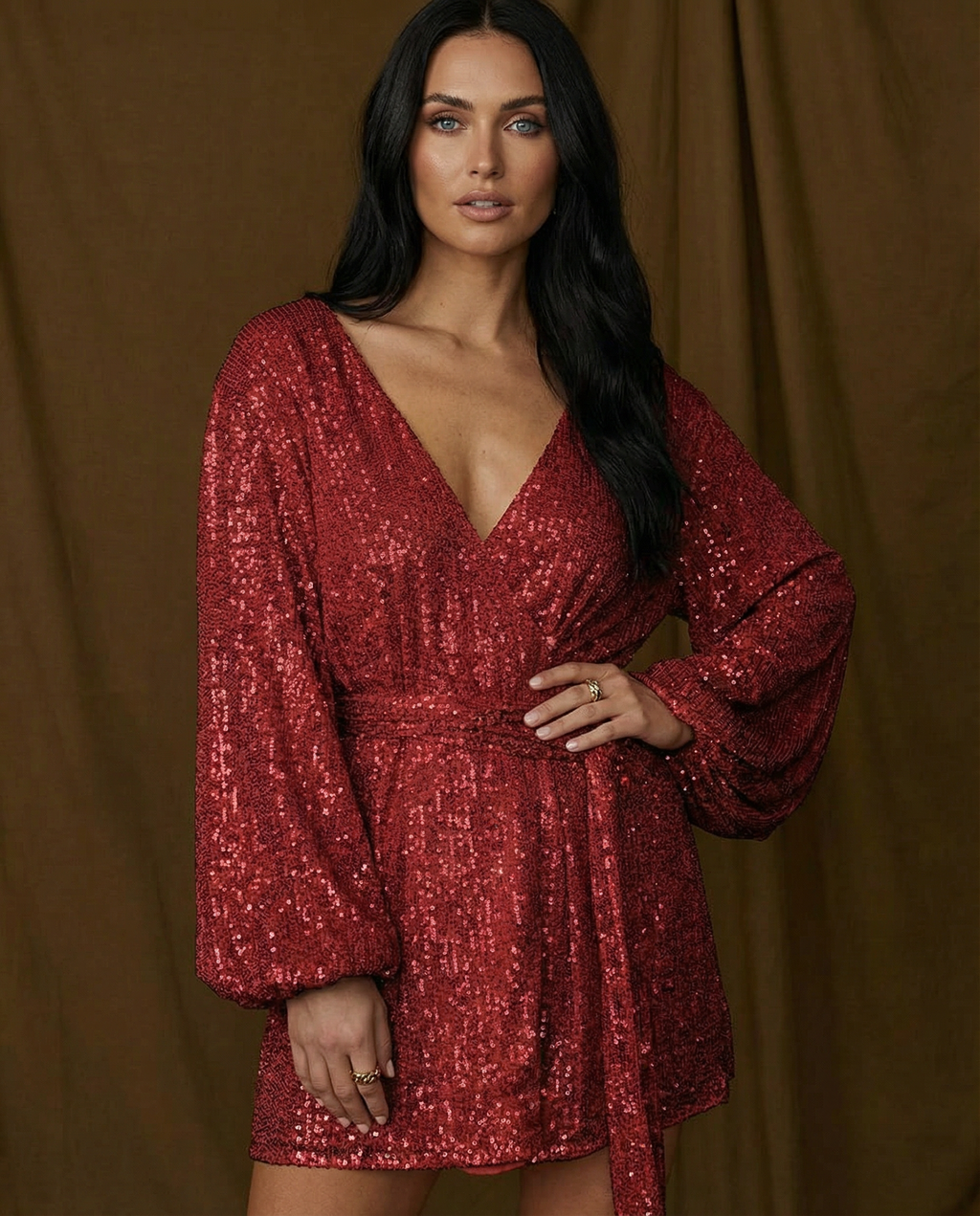 Sequin Finish Wrap With V-Neck Evening Special Occasion