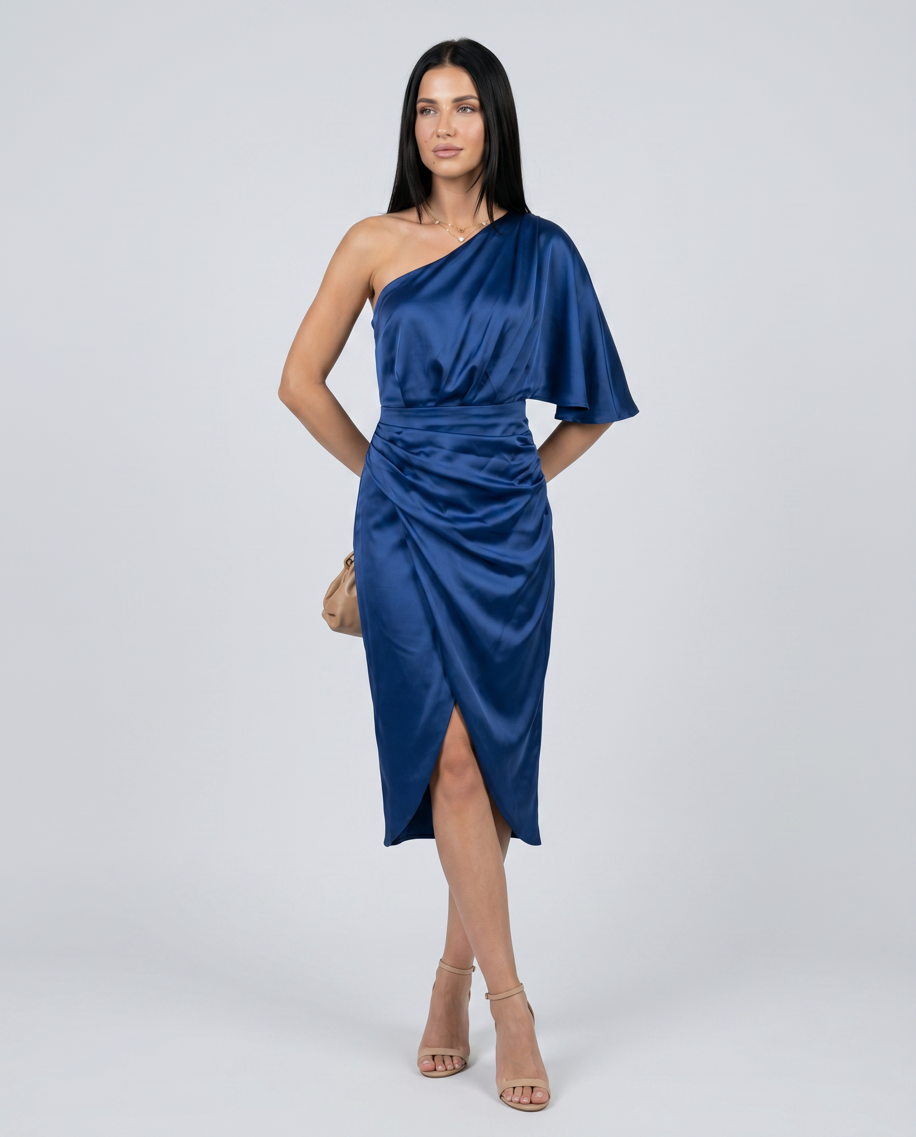 Silky Satin Dress With One-Shoulder Neckline Evening