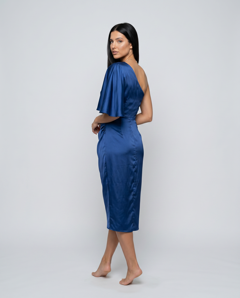 Silky Satin Dress With One-Shoulder Neckline Evening