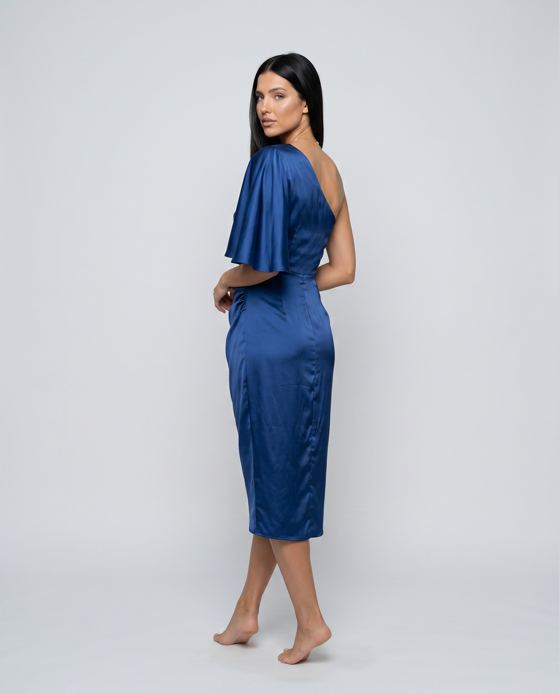 Silky Satin Dress With One-Shoulder Neckline Evening