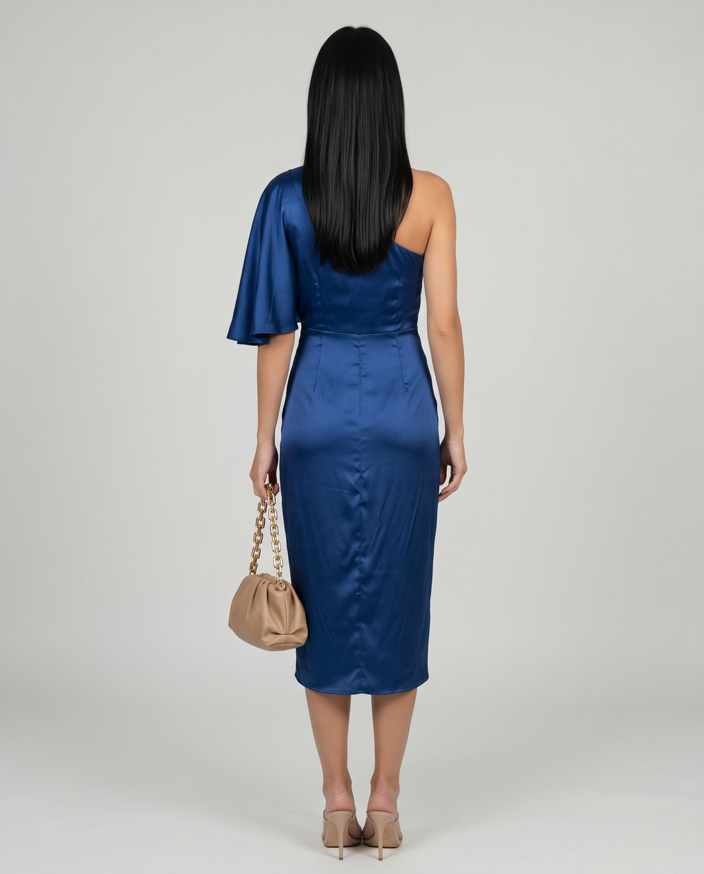 Silky Satin Dress With One-Shoulder Neckline Evening