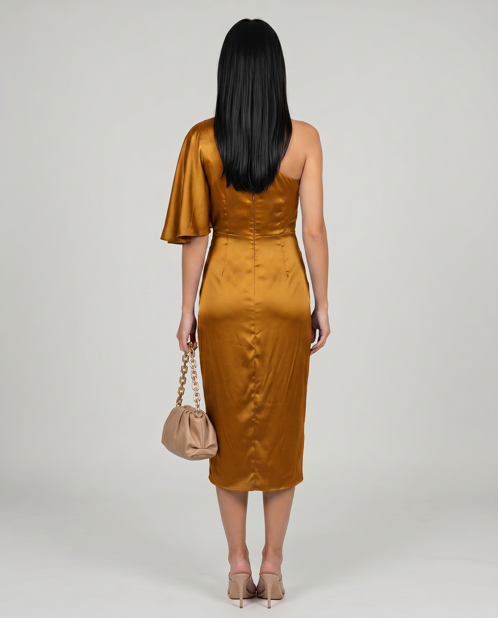 Silky Satin Dress With One-Shoulder Neckline Evening