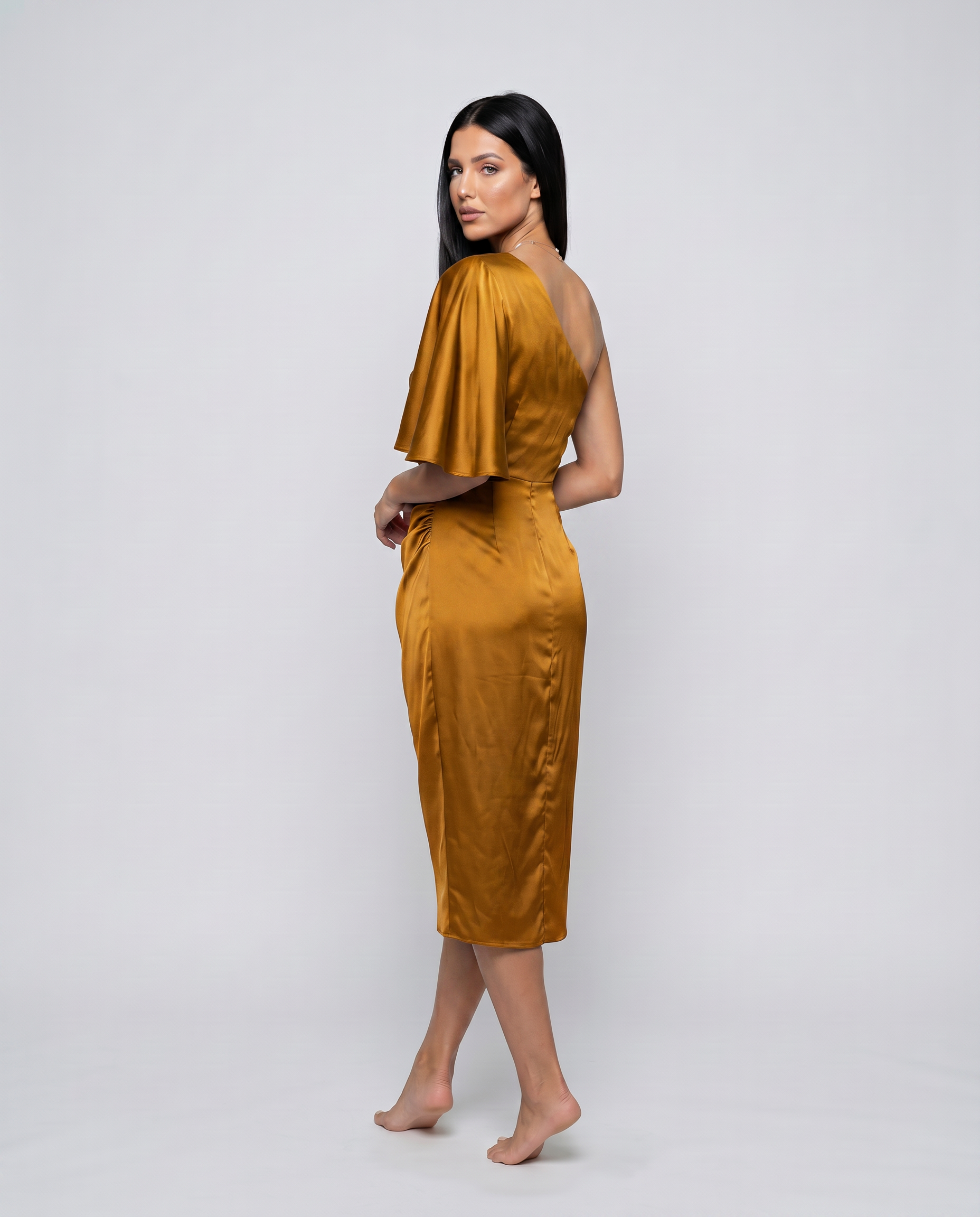 Silky Satin Dress With One-Shoulder Neckline Evening