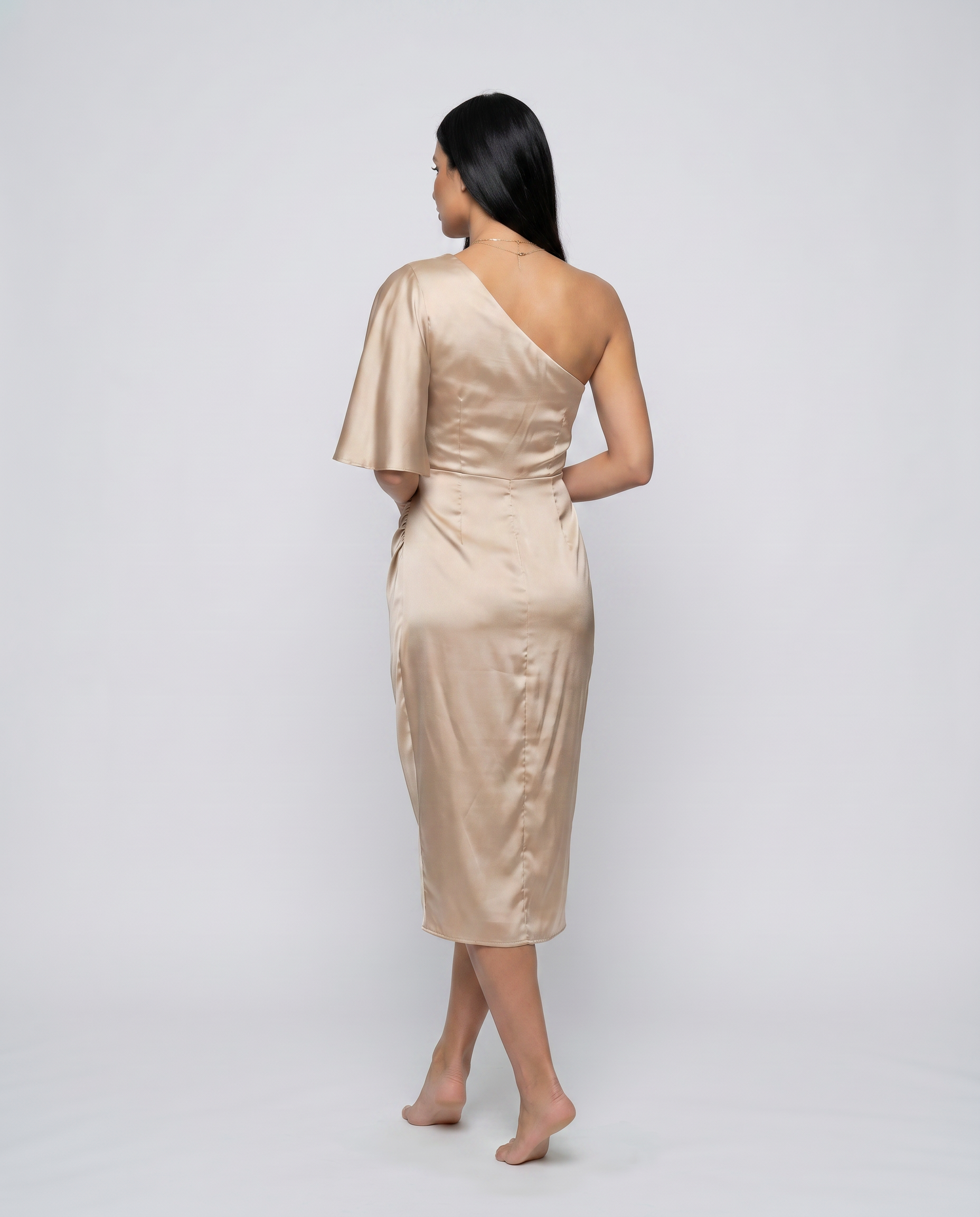 Silky Satin Dress With One-Shoulder Neckline Evening