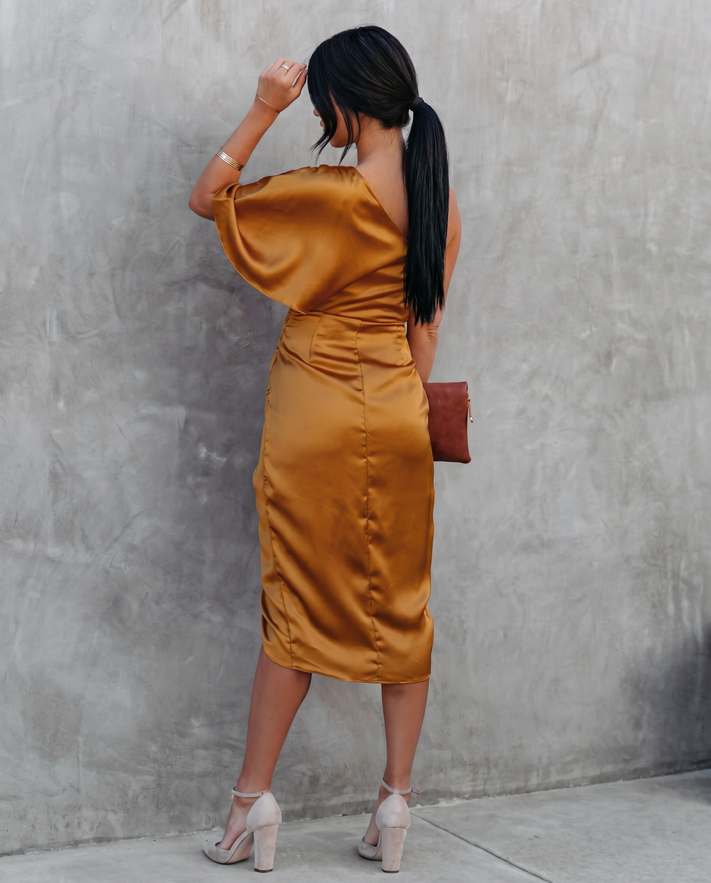 Silky Satin Dress With One-Shoulder Neckline Evening