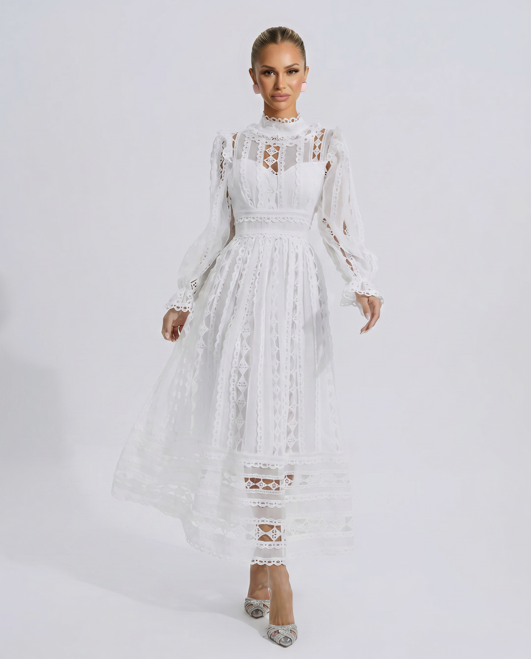 Lace Dress With High Neck Evening Day-to-Night
