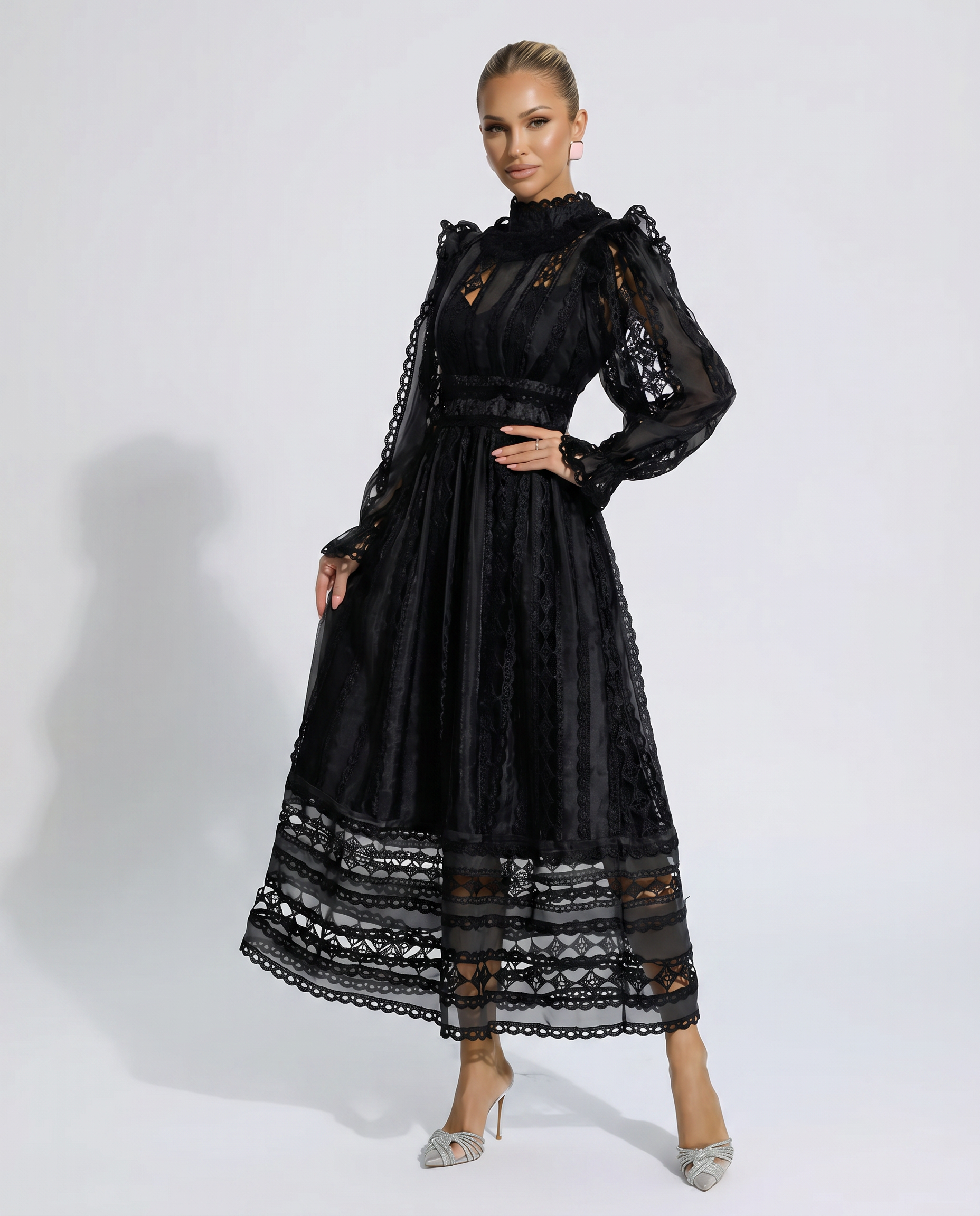 Lace Dress With High Neck Evening Day-to-Night