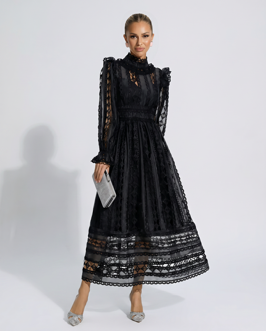 Lace Dress With High Neck Evening Day-to-Night