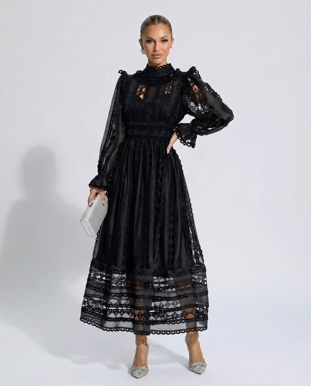 Lace Dress With High Neck Evening Day-to-Night