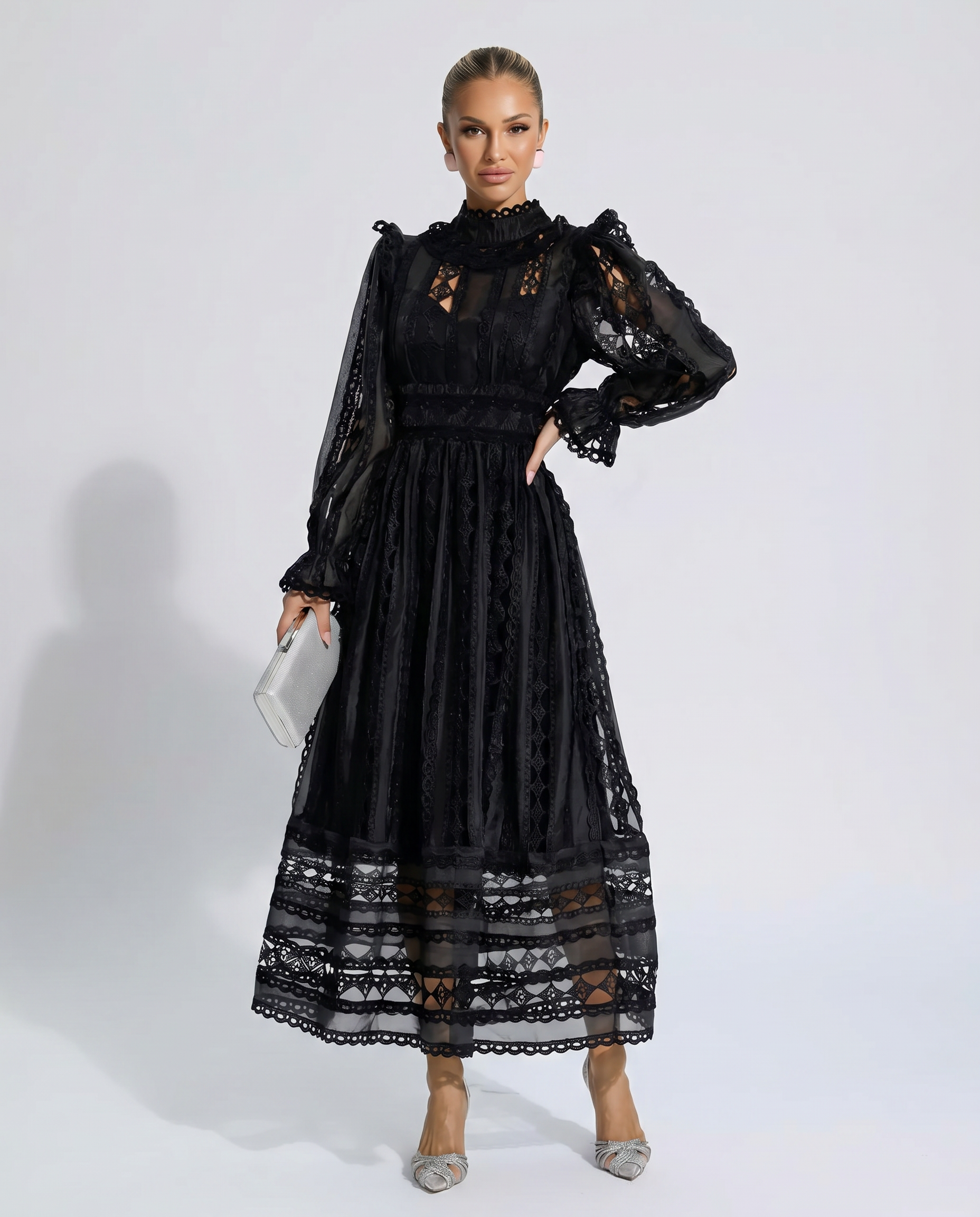 Lace Dress With High Neck Evening Day-to-Night