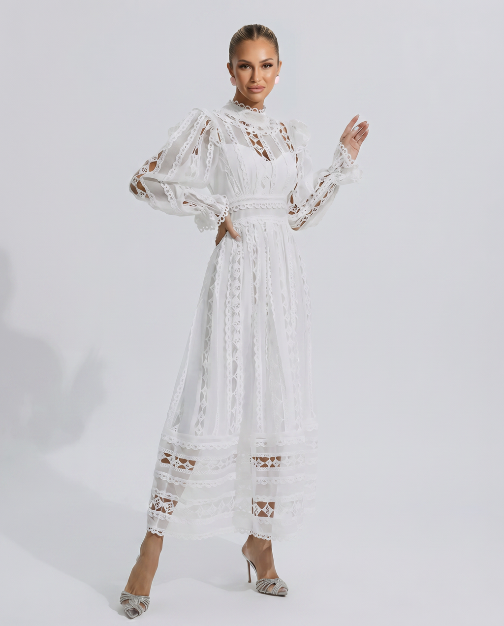 Lace Dress With High Neck Evening Day-to-Night