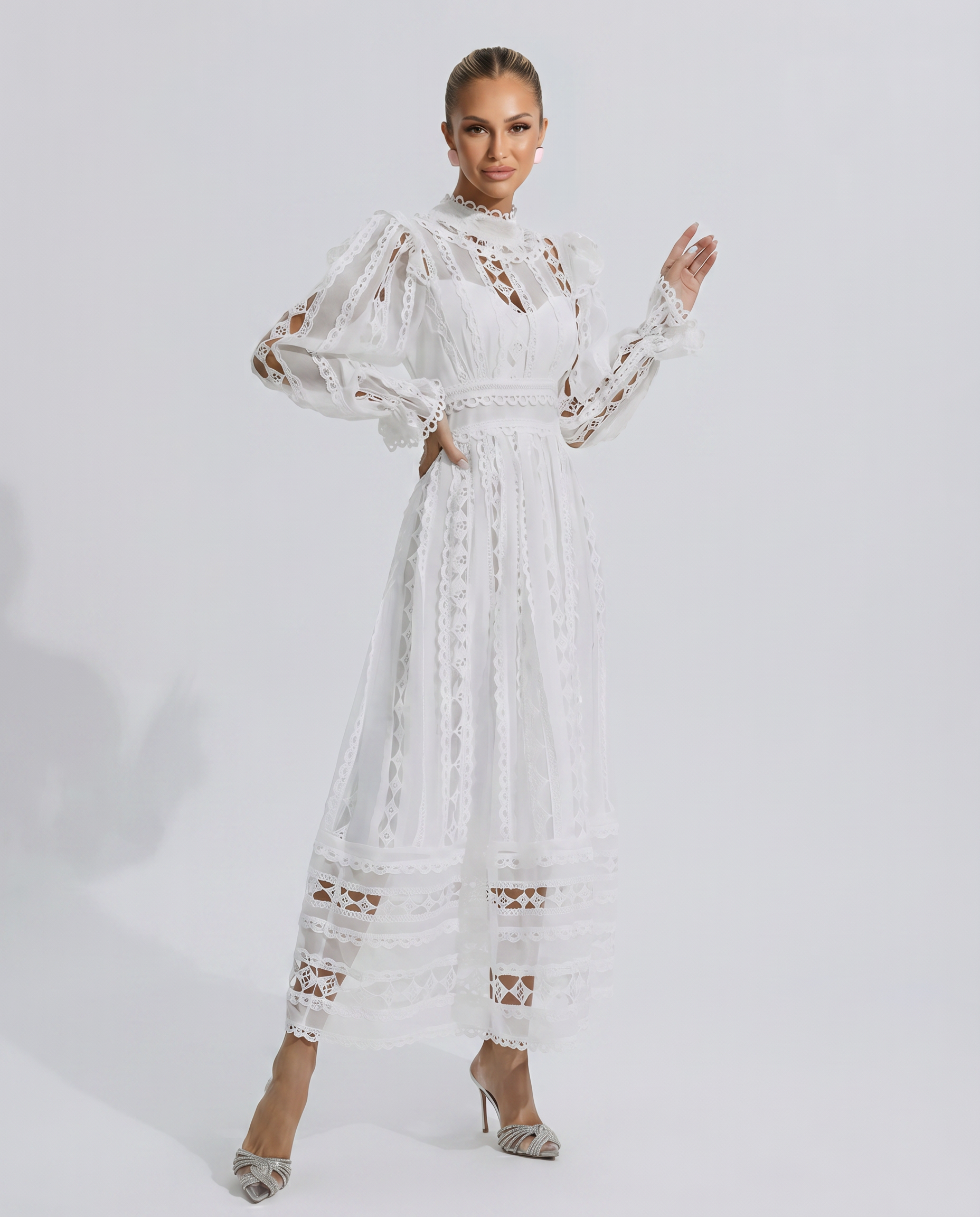 Lace Dress With High Neck Evening Day-to-Night