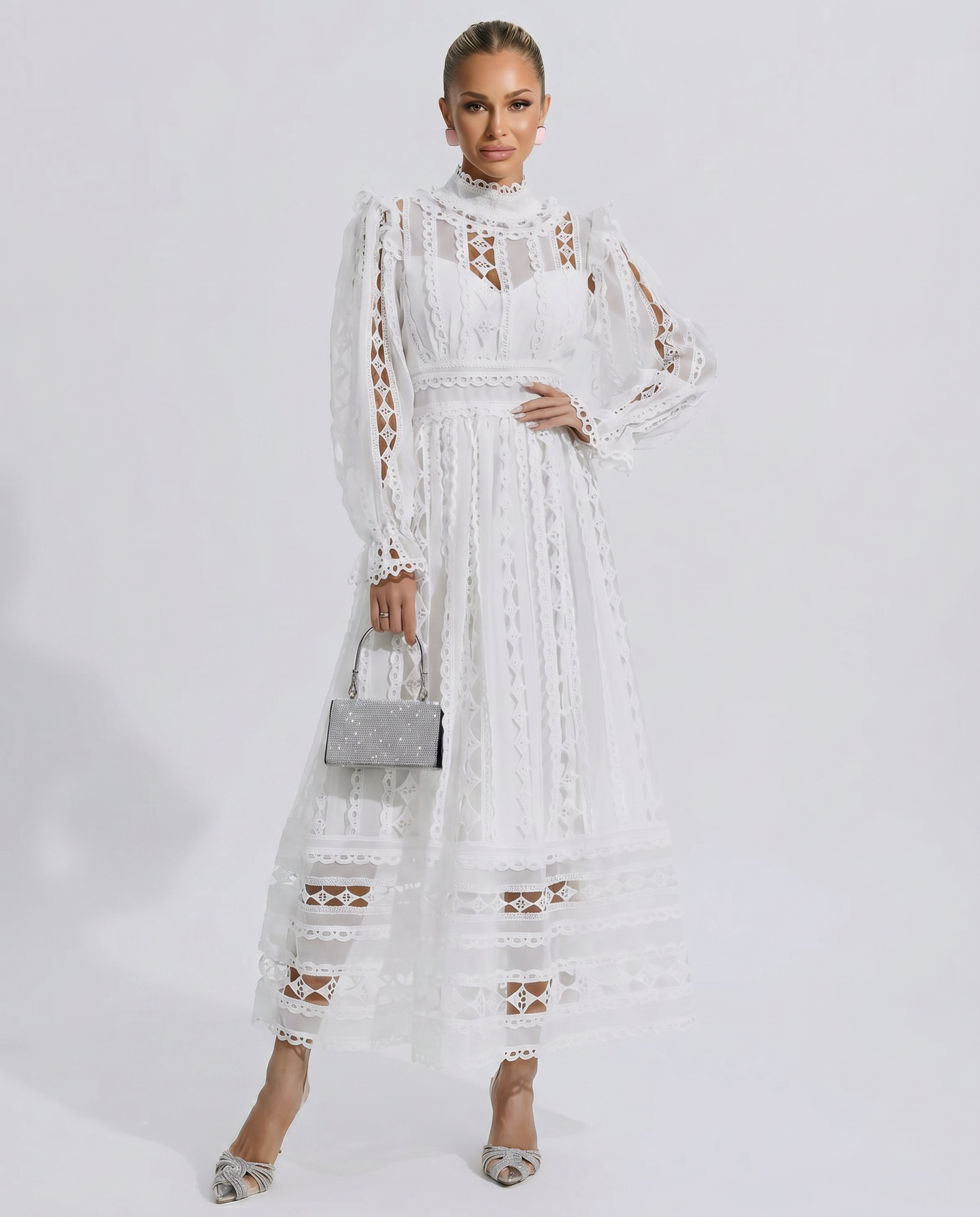 Lace Dress With High Neck Evening Day-to-Night