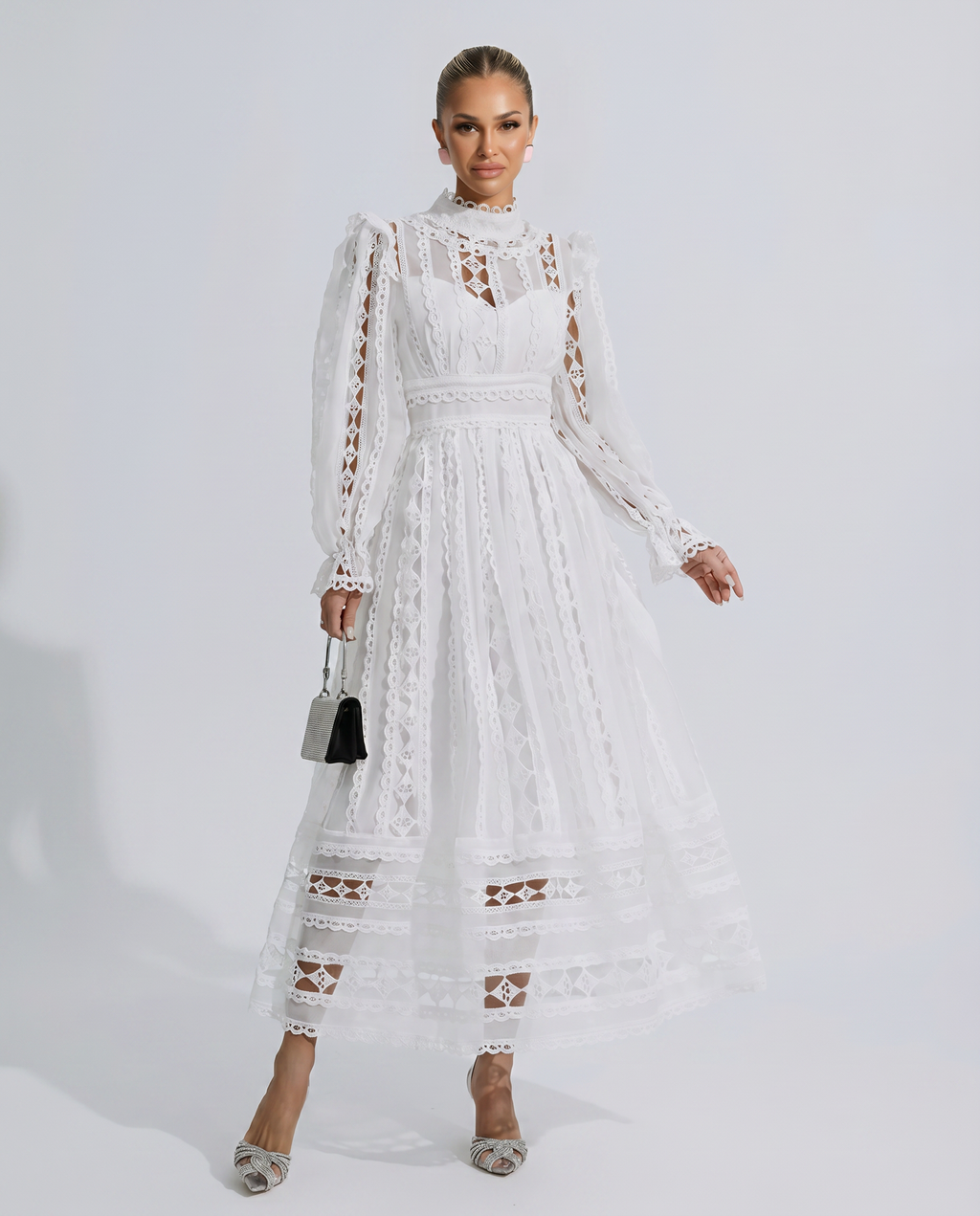 Lace Dress With High Neck Evening Day-to-Night