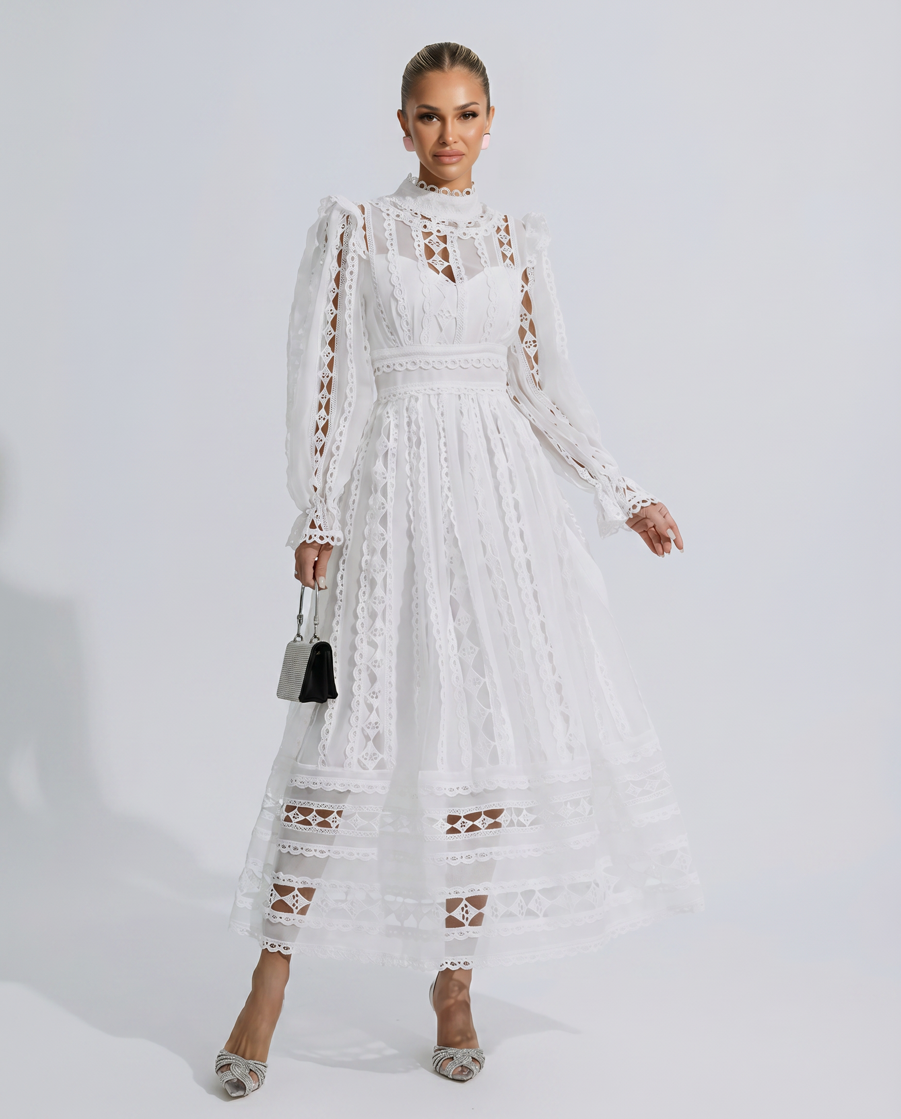 Lace Dress With High Neck Evening Day-to-Night