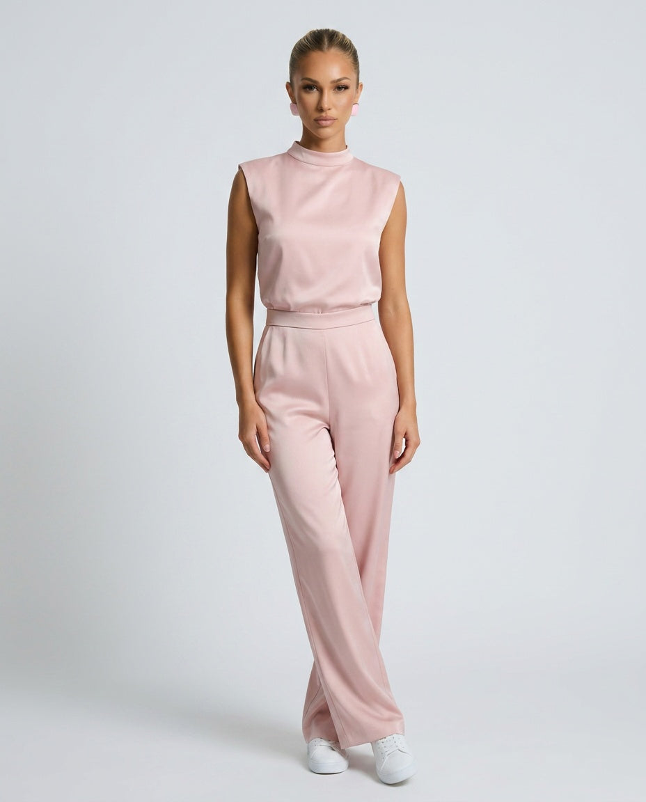 Silky Satin-Look Sleeveless Blazer Open Back Evening