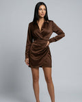 Silky Satin-Look Wrap Dress With Collared Neckline Evening