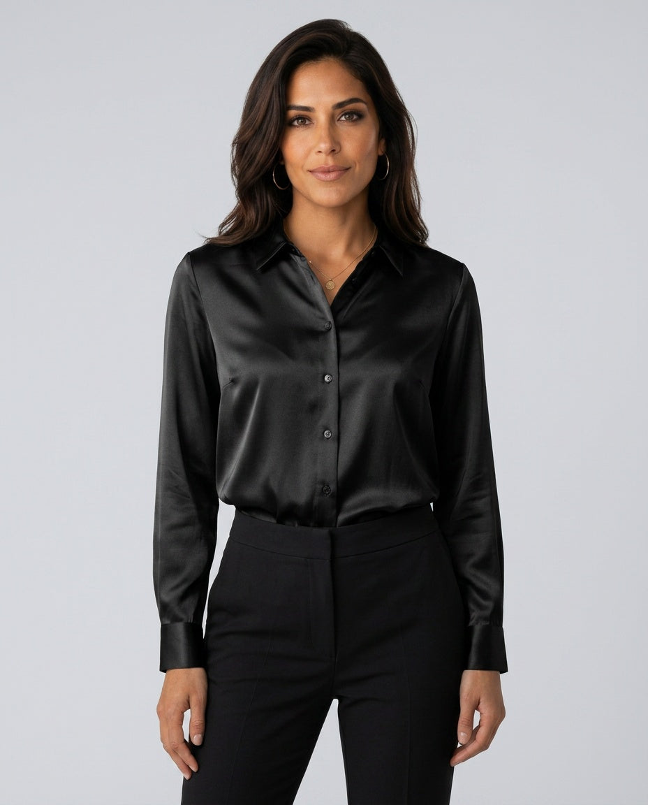 Elegant Satin-Look Shirt With Collared Neckline