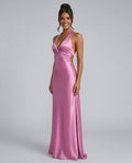 Elegant Satin-Look Dress With Halter Neckline Open Back Evening