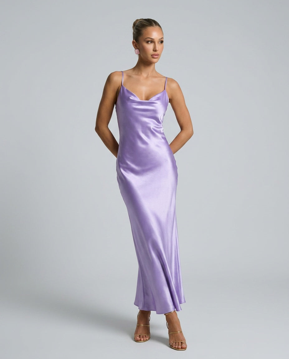 Satin-Look Finish Dress With Cowl Neckline Evening