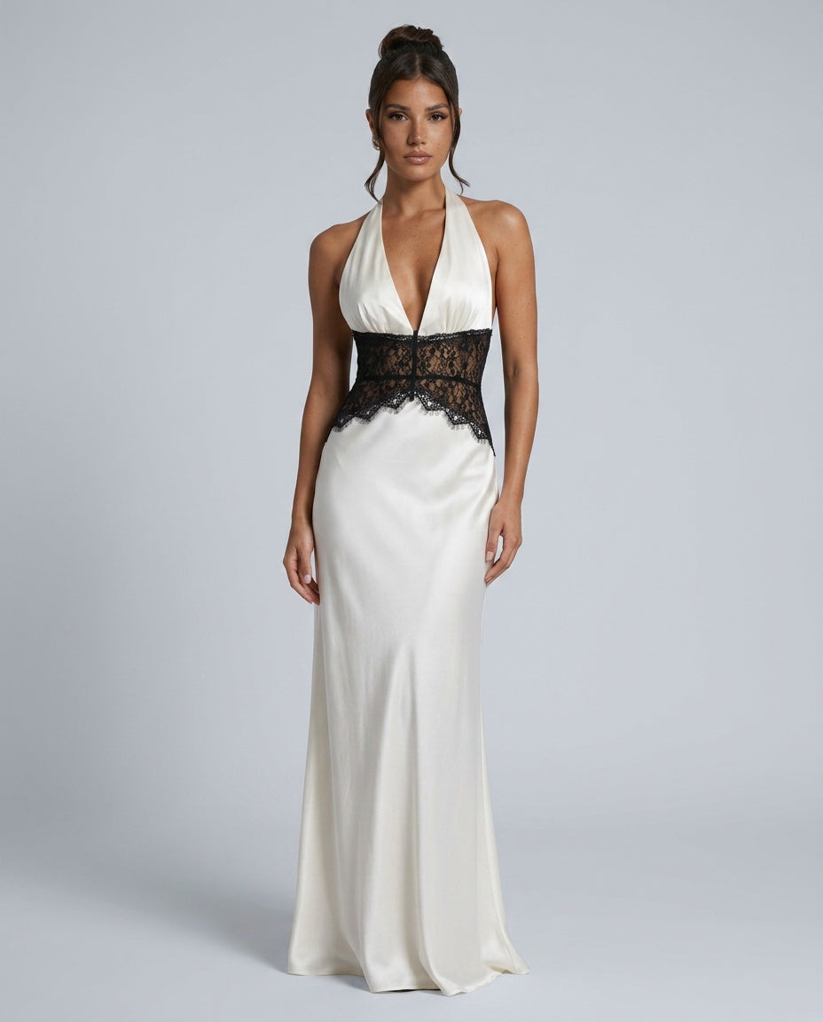 Silky Satin-Look Dress With Halter Neckline Evening