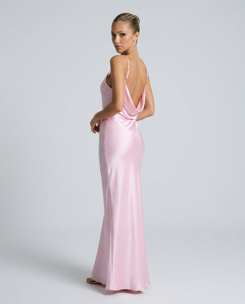 Satin-Look Finish Dress With Cowl Neckline Evening