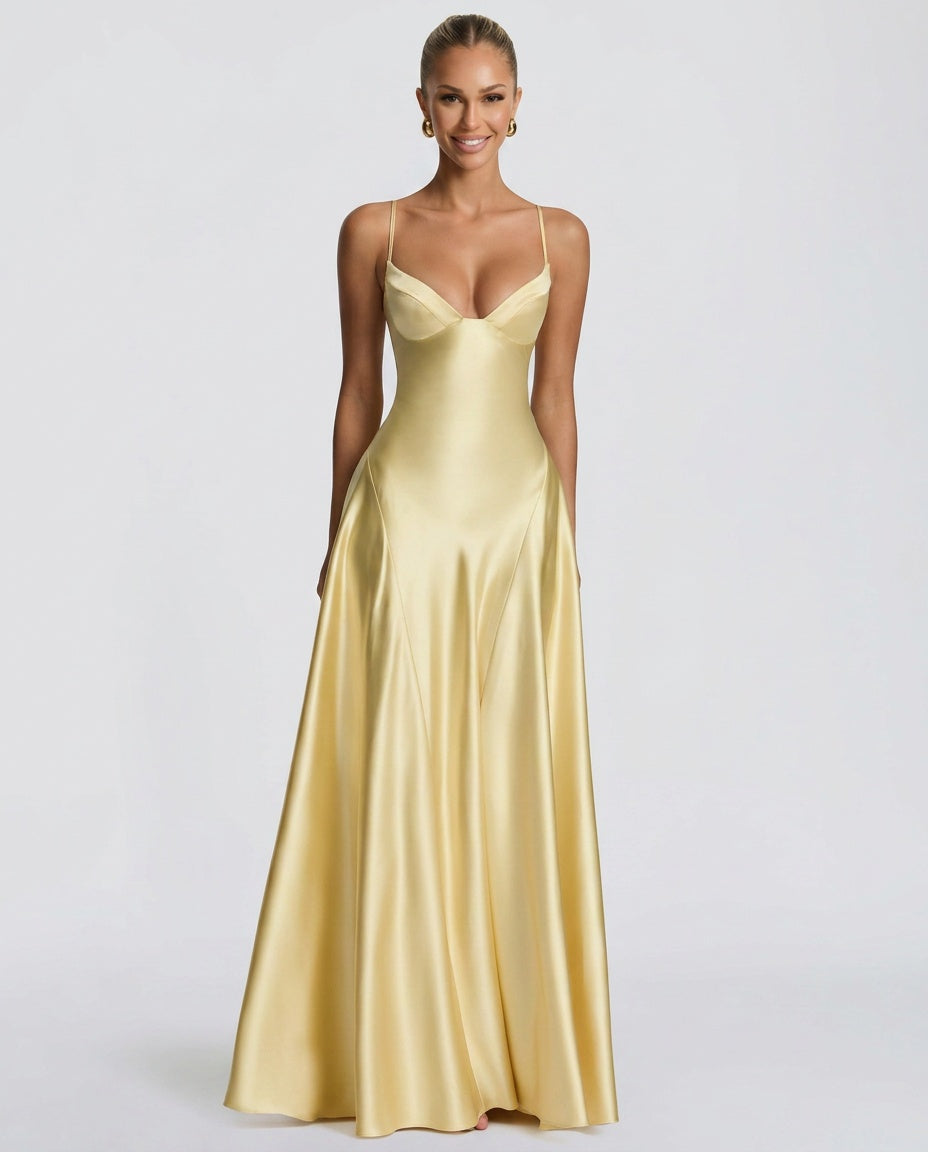 Satin-Look Finish Slip Dress With V-Neck Evening