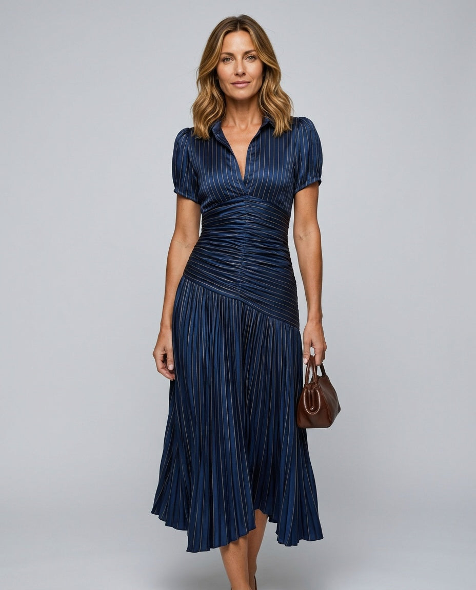 Elegant Satin-Look Short Sleeve Dress Evening